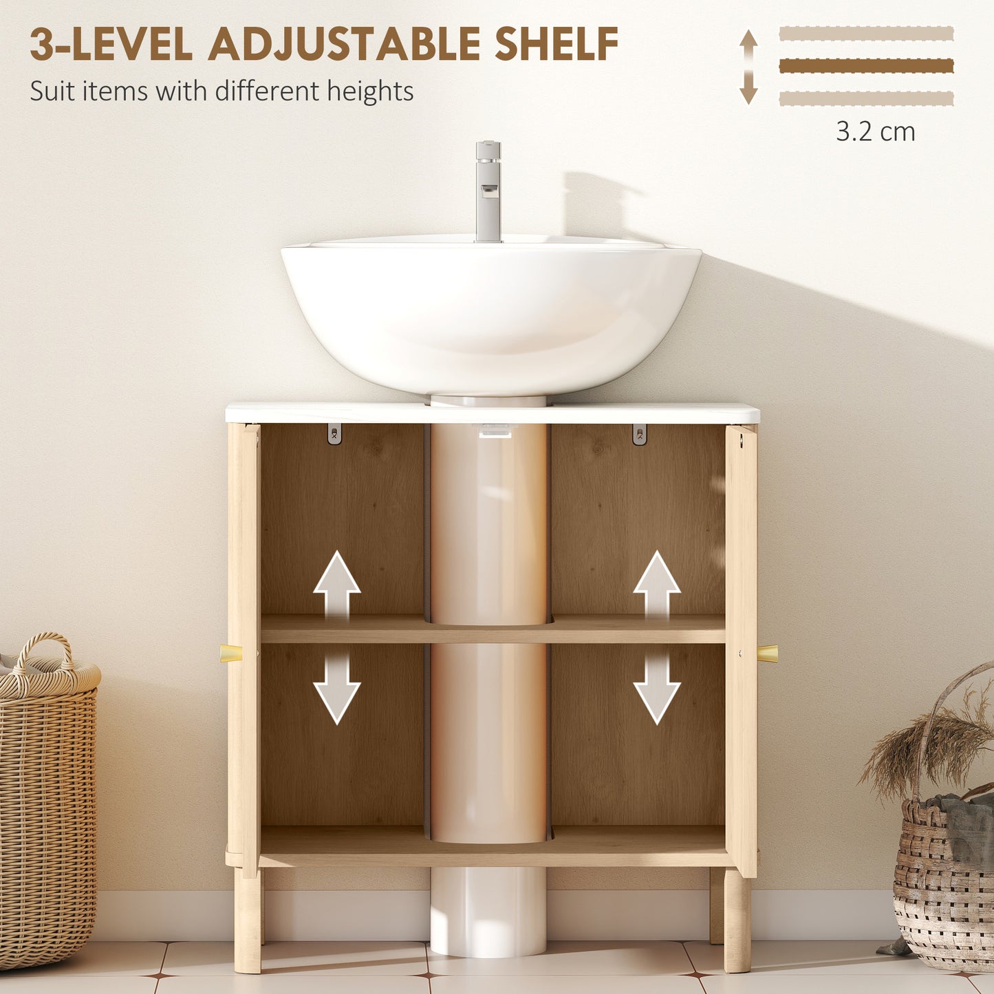 HOMCOM Under Sink Bathroom Cabinet For Basin With Or Without Pedestal In Oak Finish