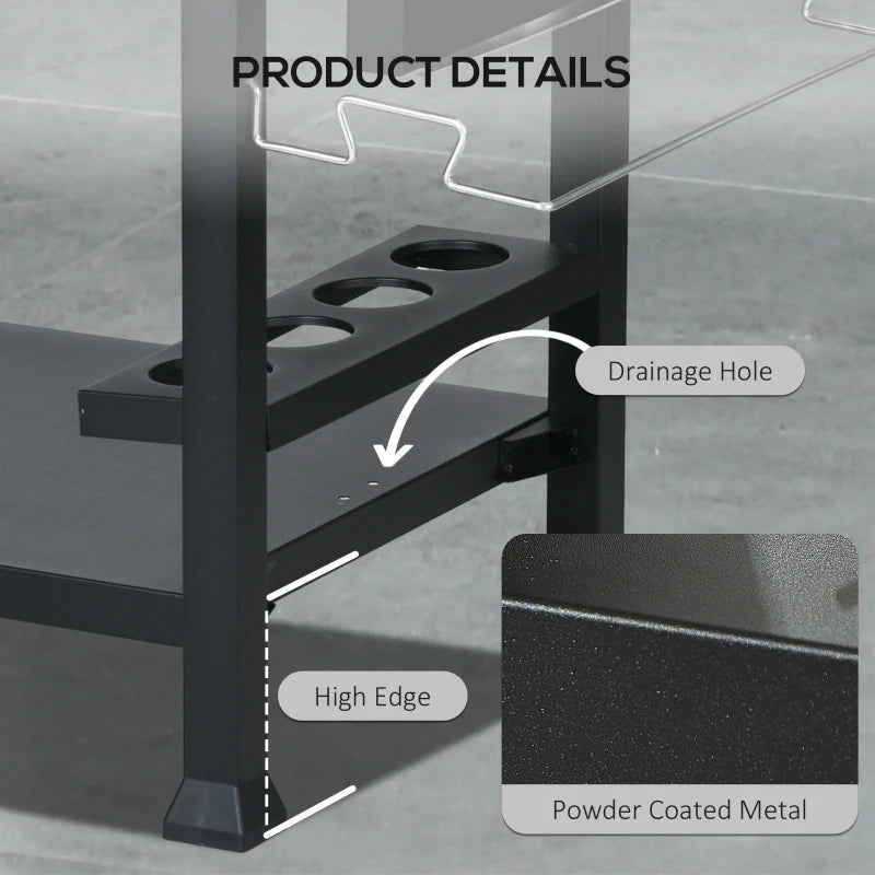 Outsunny Multi-Feature BBQ Grill Table with Stainless Steel Top - Outdoor Cooking Station, Black - ALL4U RETAILER LTD