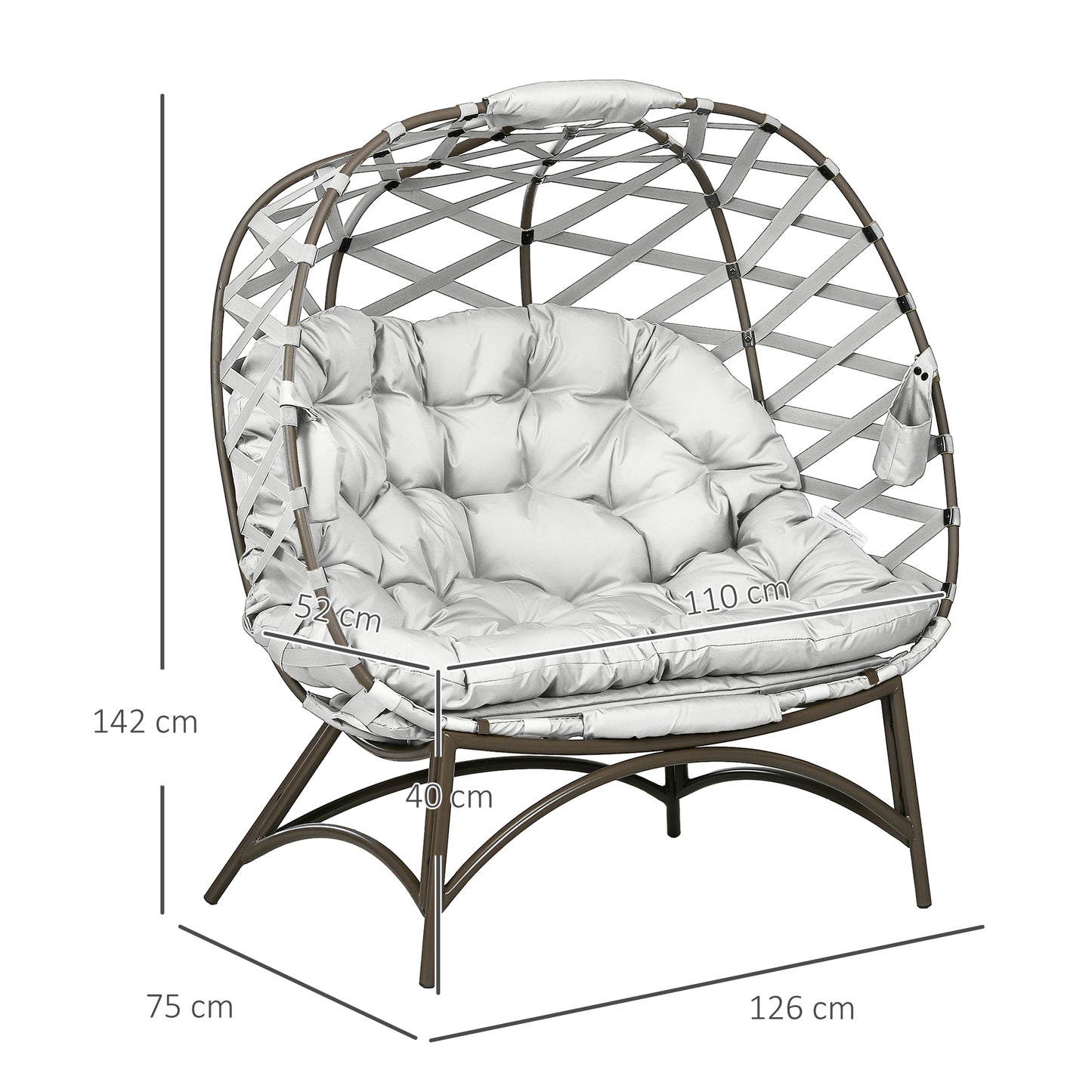 Outsunny 2 Seater Egg Chair Outdoor Folding Weave Garden Furniture With Cushion Cup Pockets Light Grey