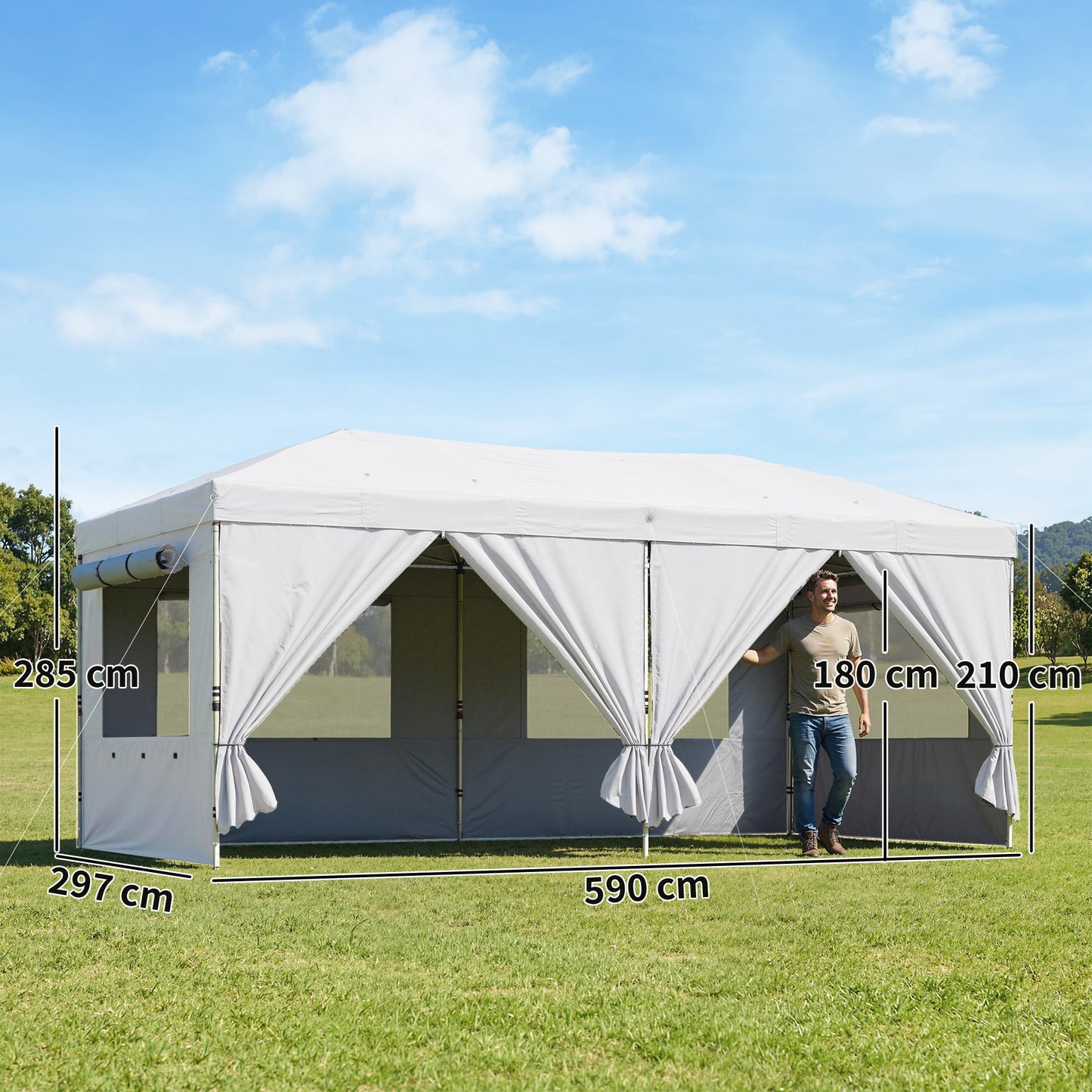 Outsunny 3 By 6 M Pop Up Canopy Gazebo With UV50 Plus Protection And Six Sidewalls White