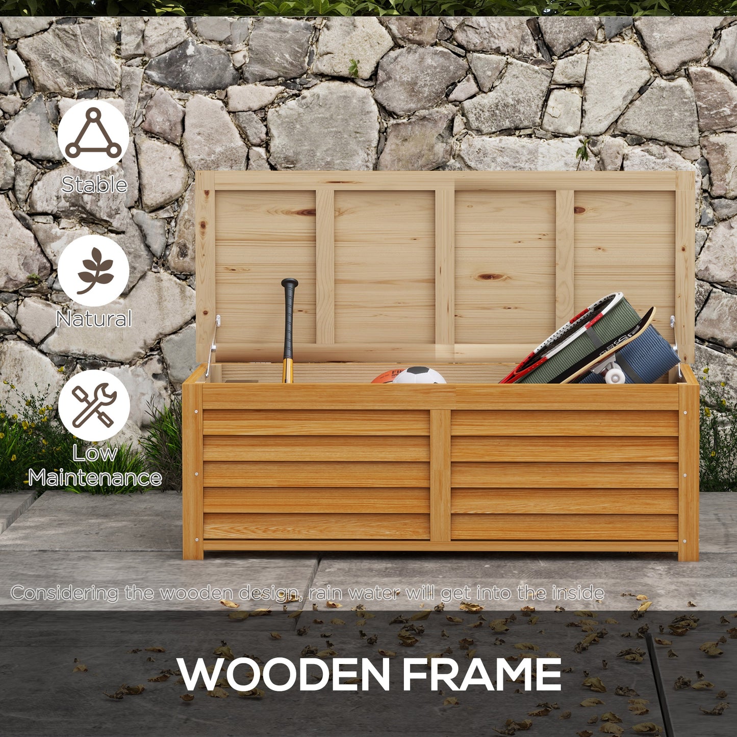 Outsunny 292L Outdoor Storage Box Fir Wood Garden Storage Container Deck Box Balcony Porch Poolside Light Brown