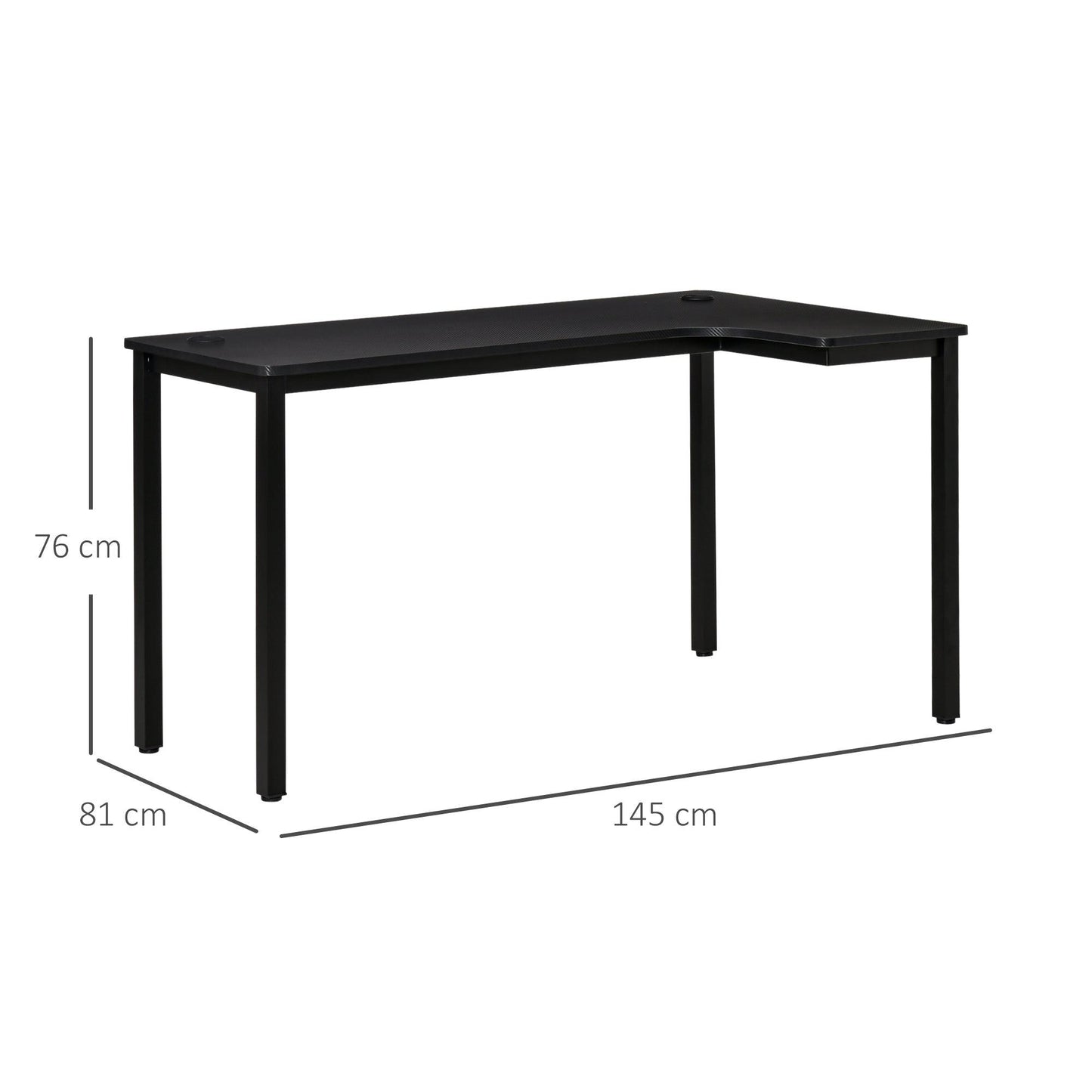 HOMCOM L-Shaped Gaming Desk, Computer Corner Desk, Cable Management - 145 x 81 x 76cm, Black - ALL4U RETAILER LTD