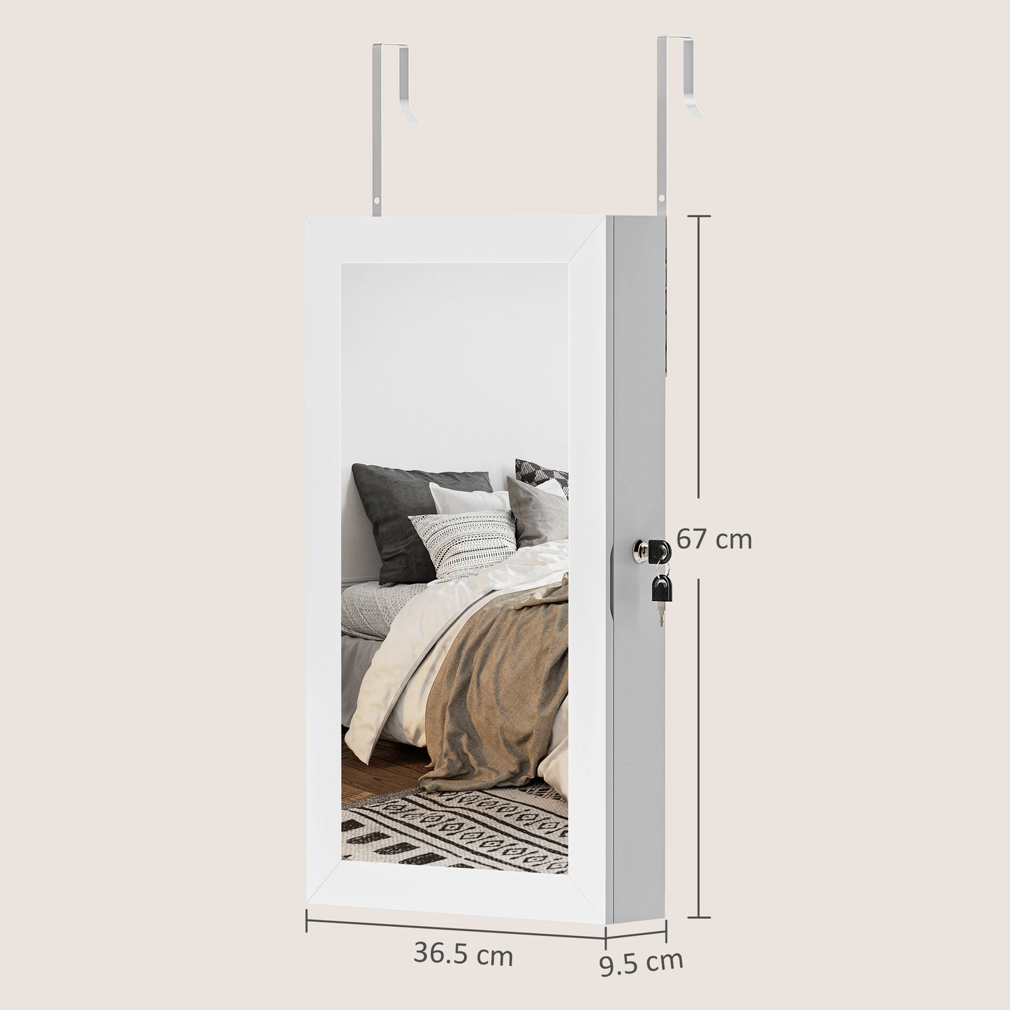 HOMCOM Jewelry Cabinet With Mirror White, Wall Mount Or Over The Door Jewelry Storage With Lock