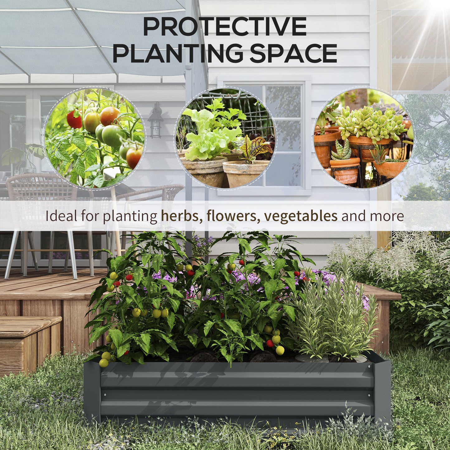 Outsunny Galvanized Elevated Garden Planter Boxes for Herbs & Flowers - Set of Two, Dark Grey, 100x100x30cm - ALL4U RETAILER LTD