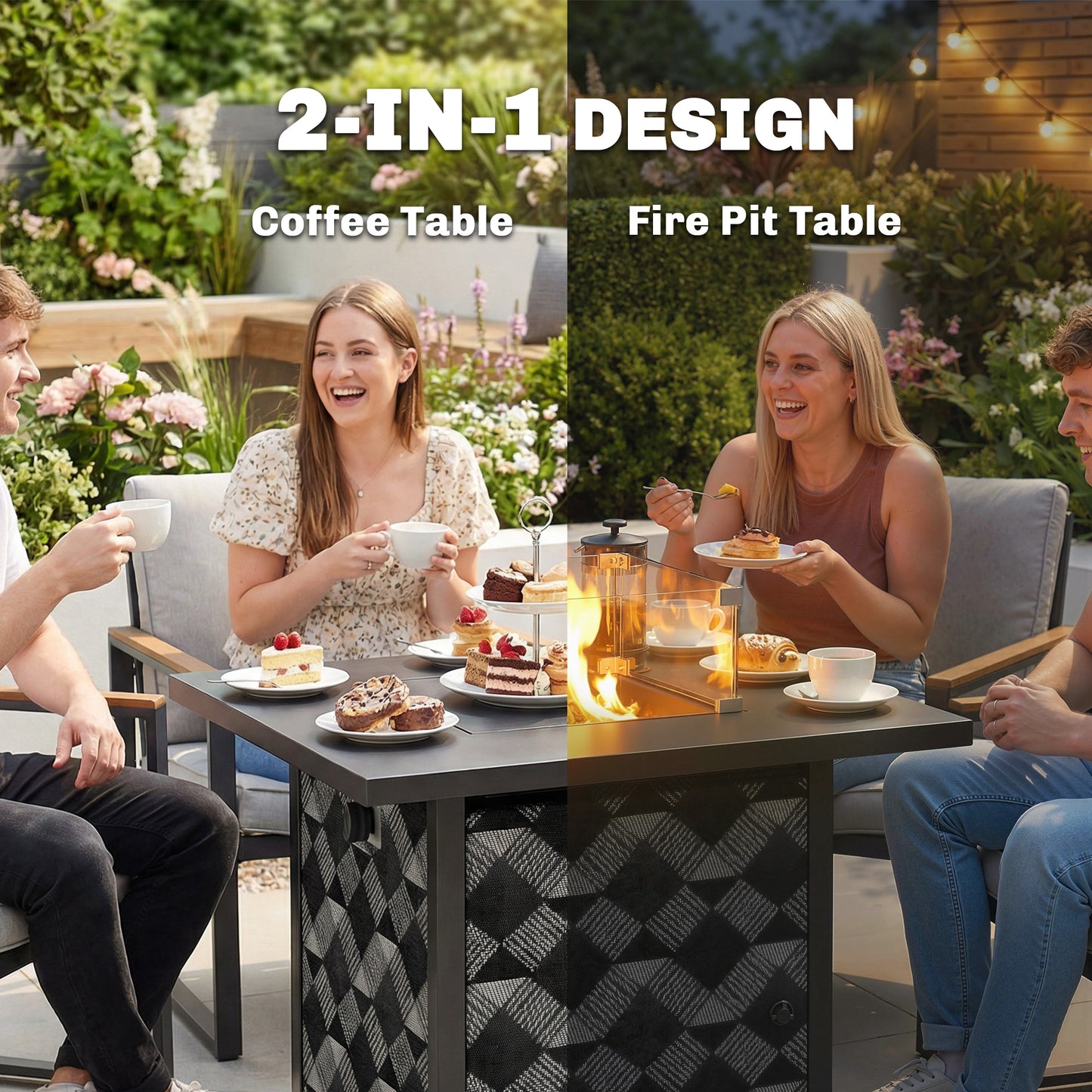Outsunny Square Propane Gas Fire Pit Table With Glass Wind Guard 12 KW Patio Heater Lava Rocks Gas Tank Holder