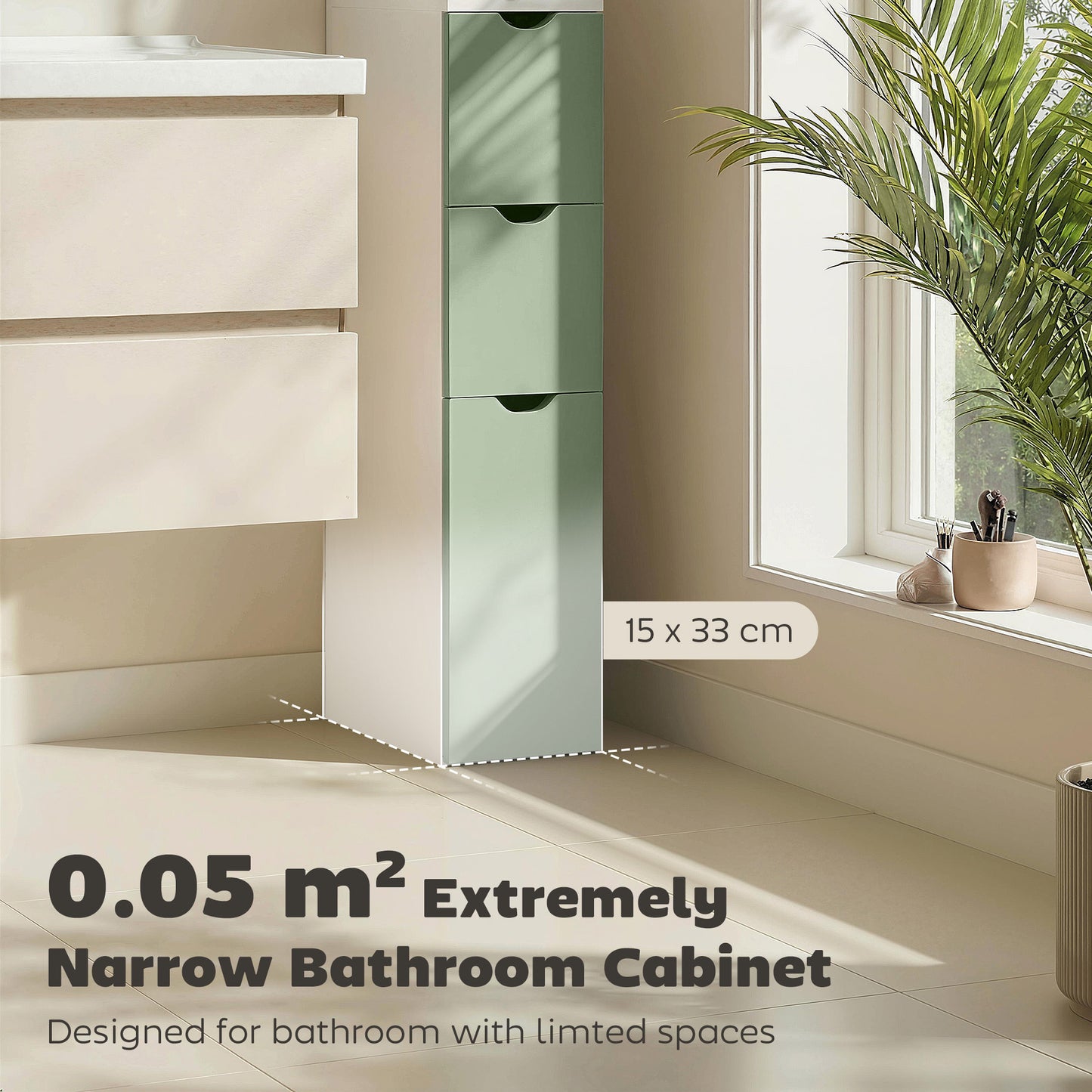 HOMCOM Slim Bathroom Storage Cabinet Tall Floor Cabinet With 2 Tier Shelf And 2 Drawers White And Light Green