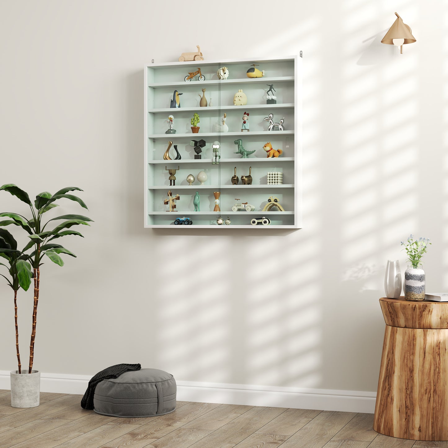 Homcom Six Shelf Display Cabinet With Glass Doors White Wall Display Cabinet Six Adjustable Shelves 11 Positions