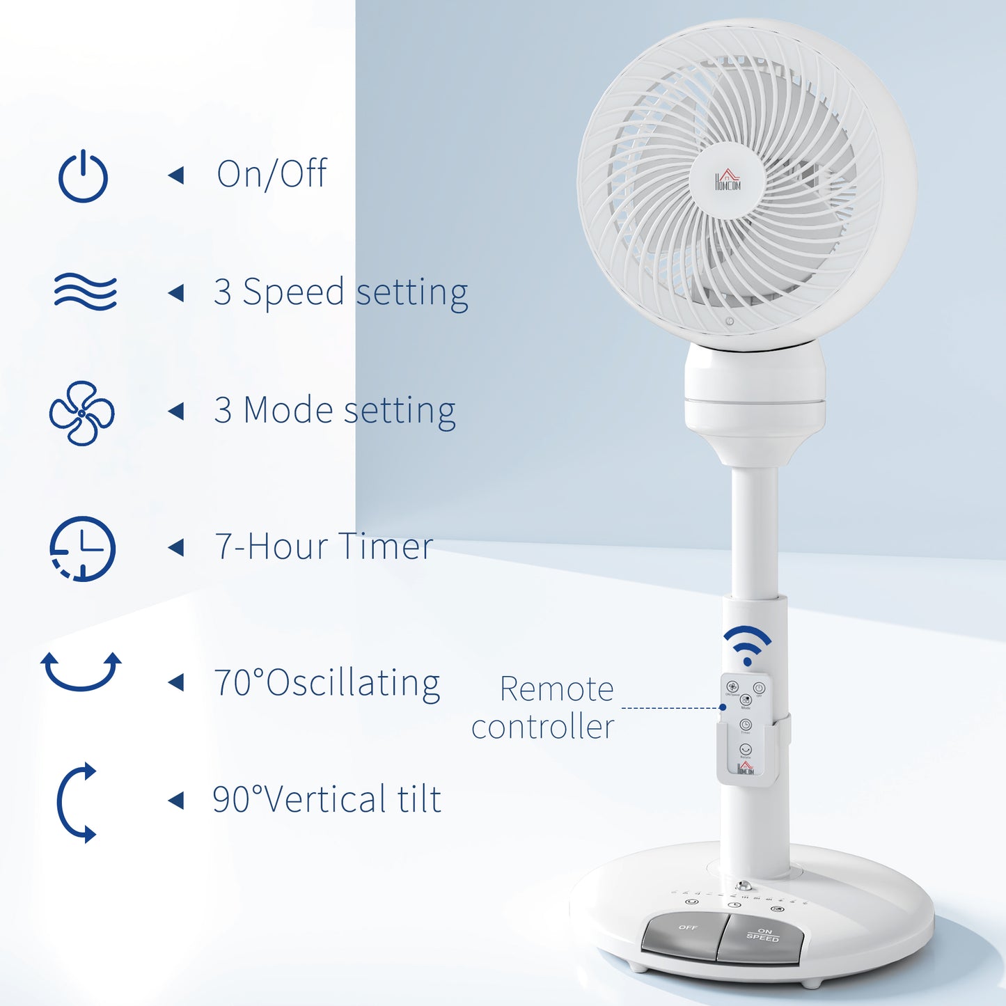 HOMCOM 9 Inch Air Circulator Fan Remote 3 Speeds 3 Modes 70 Degree Oscillation 90 Degree Tilt For Home Office White