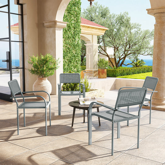 Outsunny Stackable Garden Chairs Set of 4 Rattan Effect Outdoor Dining Chairs Light Grey