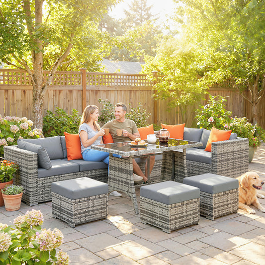 Outsunny 10 Piece Rattan Garden Furniture Set With 2 Corner Sofas 4 Chairs 4 Stools And Coffee Table For Outdoor Patio