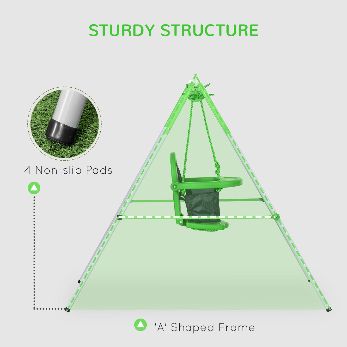 Outsunny Green Steel Baby Swing with Safety Features for Indoor and Outdoor Use - ALL4U RETAILER LTD