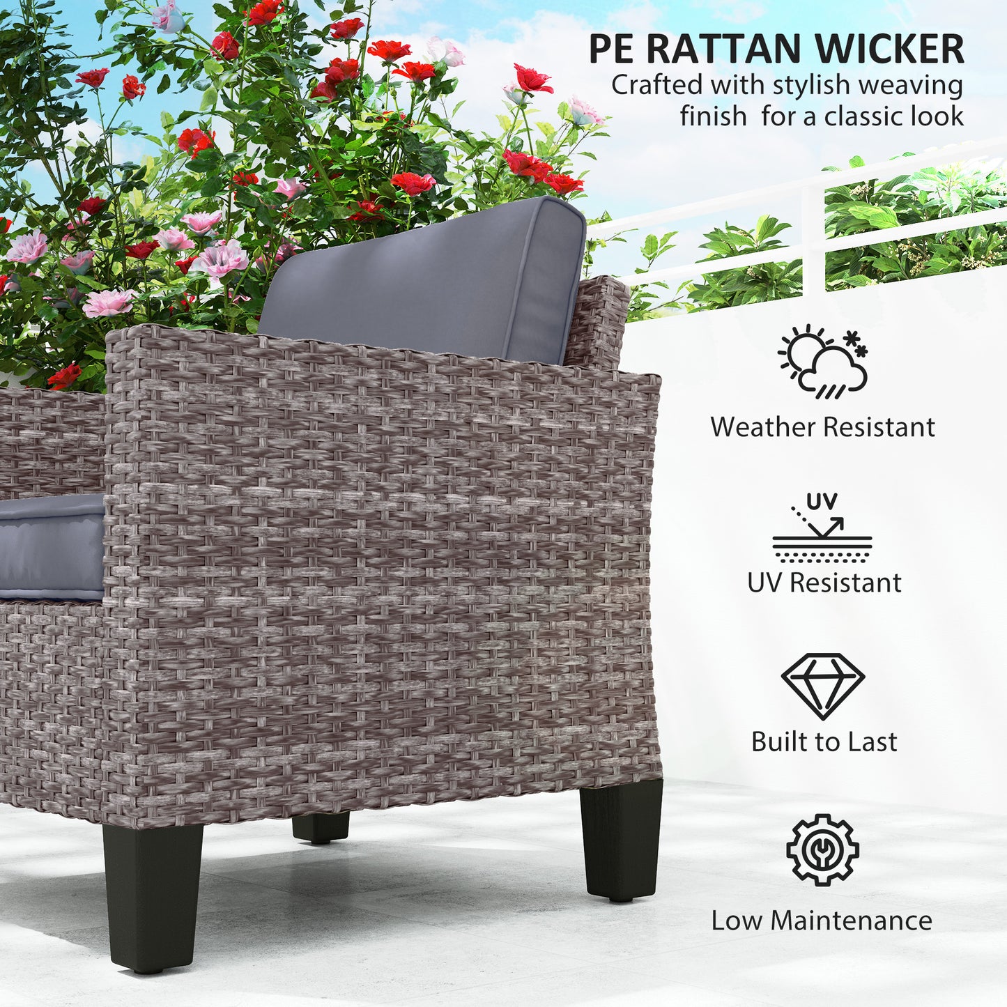 Outsunny Outdoor Single Rattan Armchair With Cushions Mixed Grey For Garden Patio