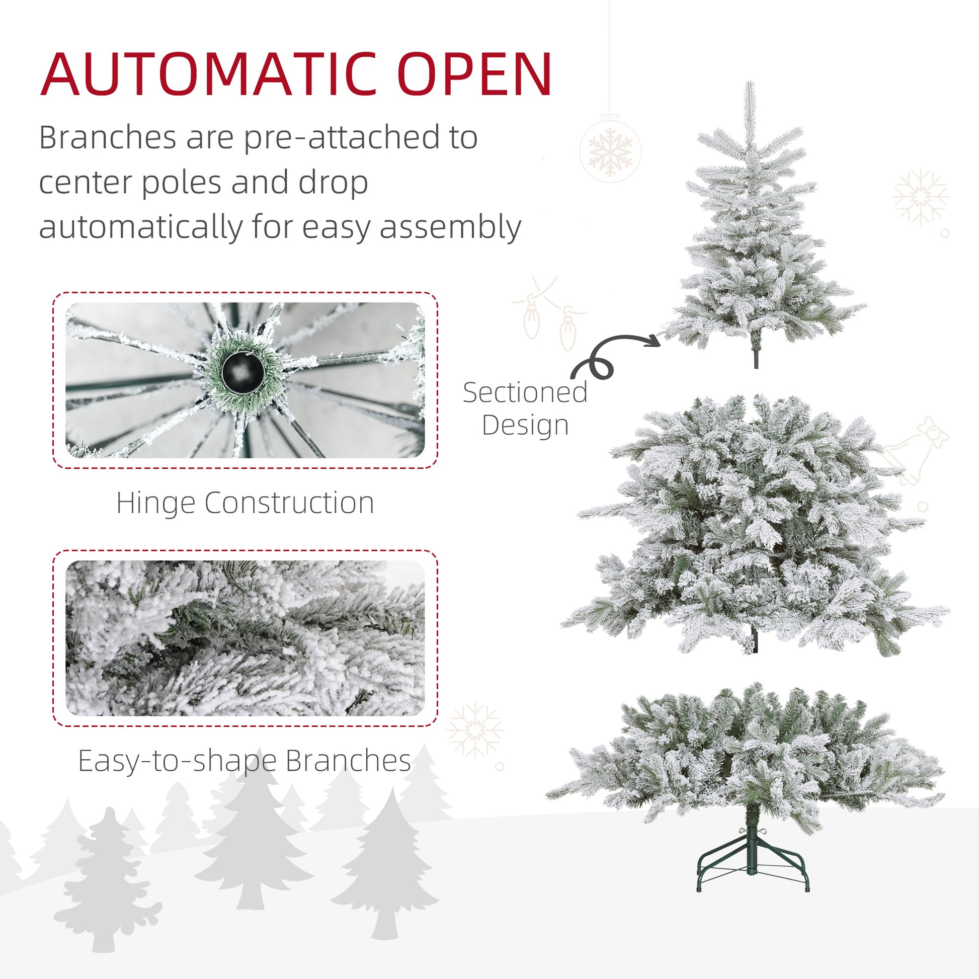 6ft Snow-Flocked Artificial Christmas Tree with Warm White LED Lights by HOMCOM - ALL4U RETAILER LTD