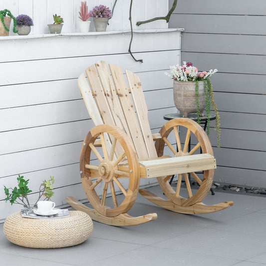 Outsunny 2 Piece Wooden Adirondack Rocking Chairs Set Outdoor Garden Patio Rockers With Natural Finish