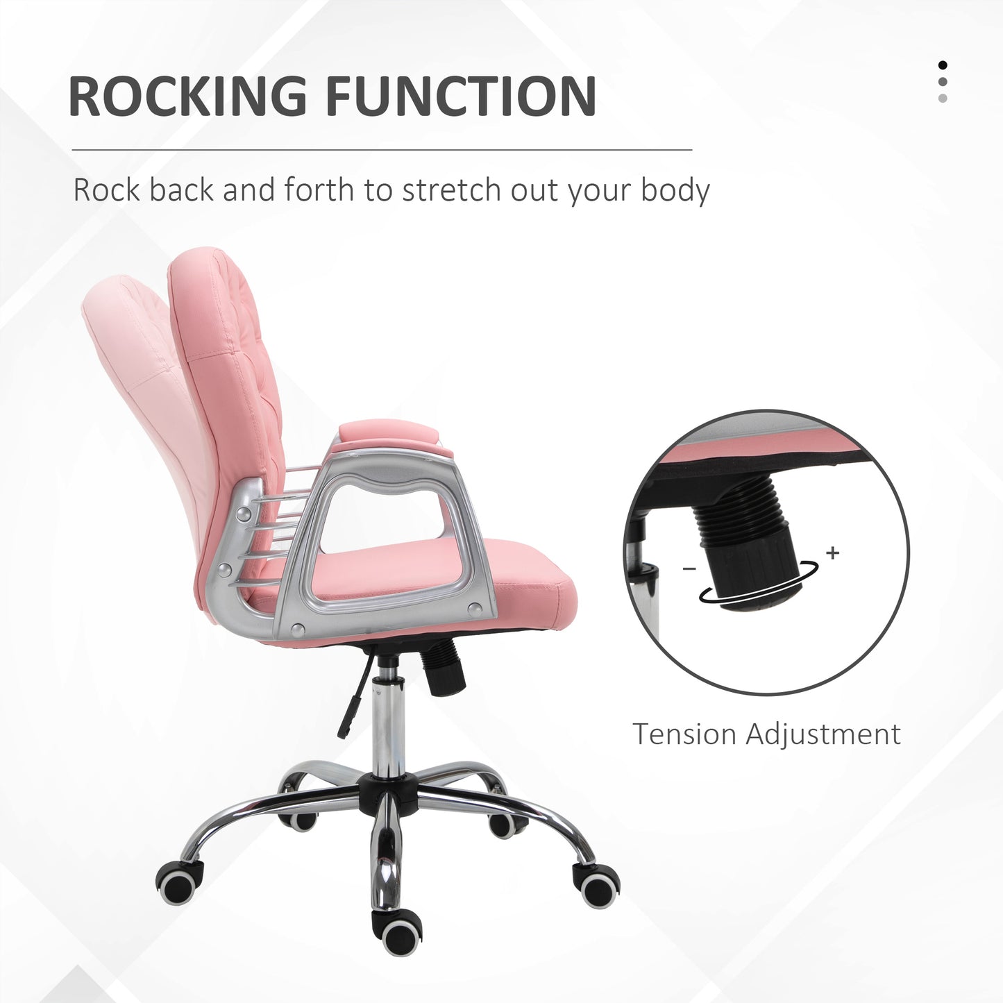 Vinsetto Glamorous Ergonomic Office Chair with 360° Swivel and Diamante Tufting - Pink - ALL4U RETAILER LTD