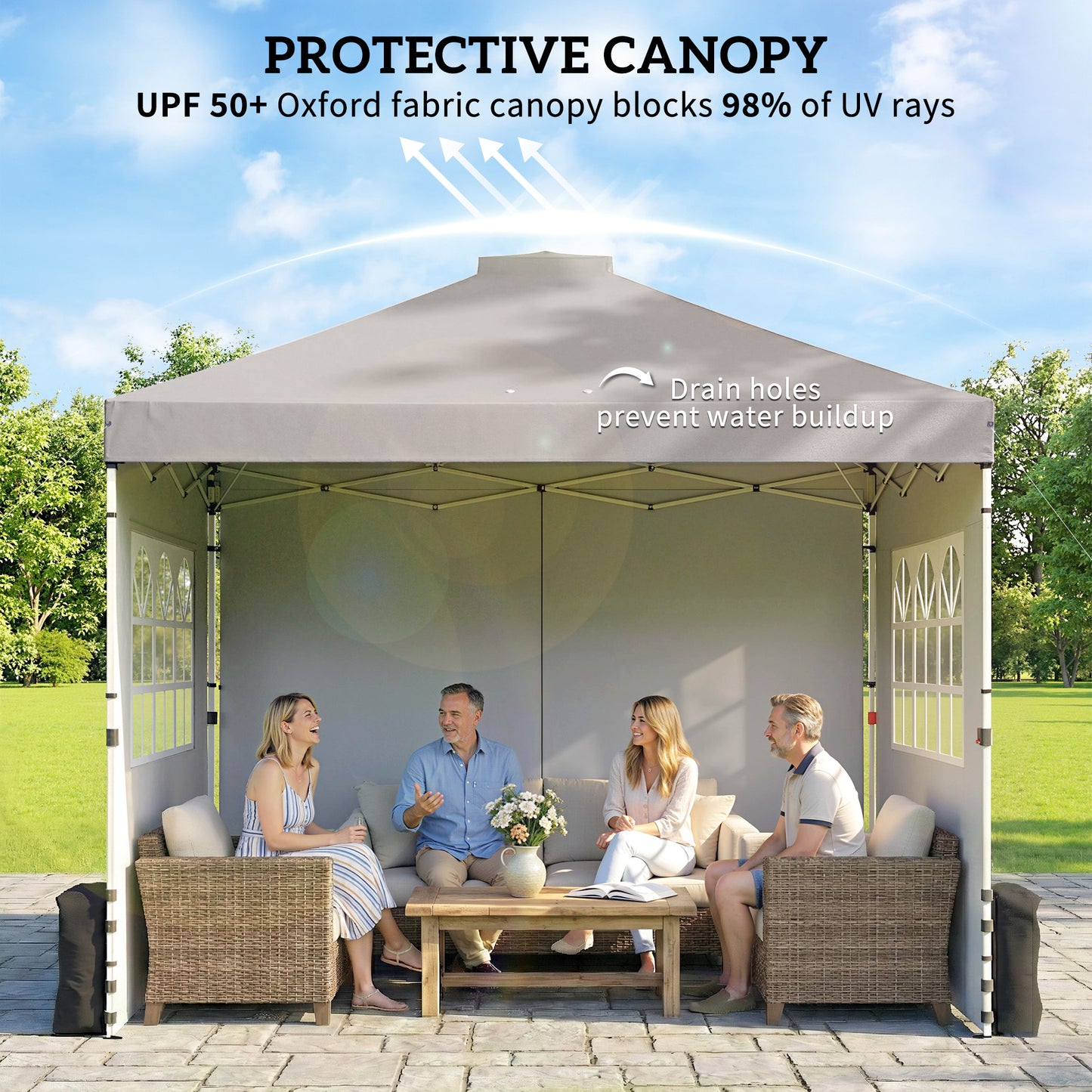 Outsunny Pop Up Gazebo 3x3m Waterproof UV50 Plus Canopy With Adjustable Height And 3 Sidewalls In Grey And Wheeled Bag