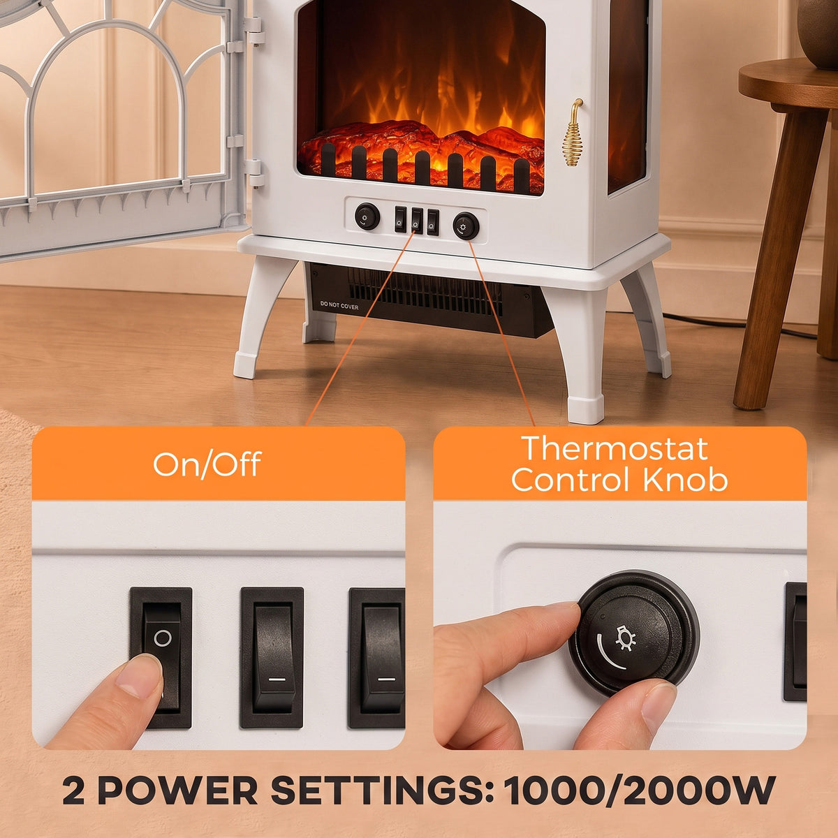 HOMCOM Electric Fireplace Fan Heater With Realistic Glass Flame Effect