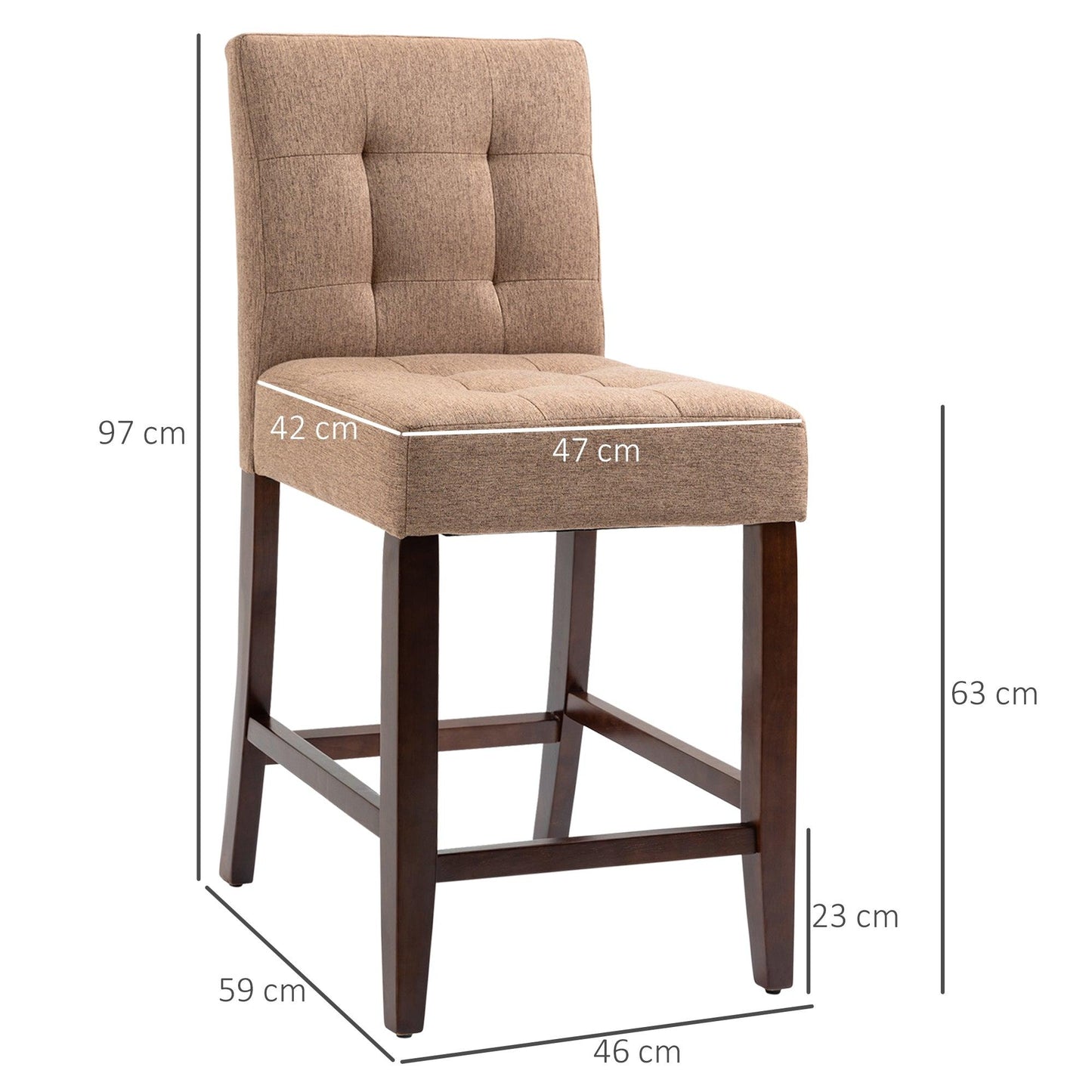 HOMCOM Set of 2 Modern Fabric Bar Stools with Tufted Back, Brown - ALL4U RETAILER LTD