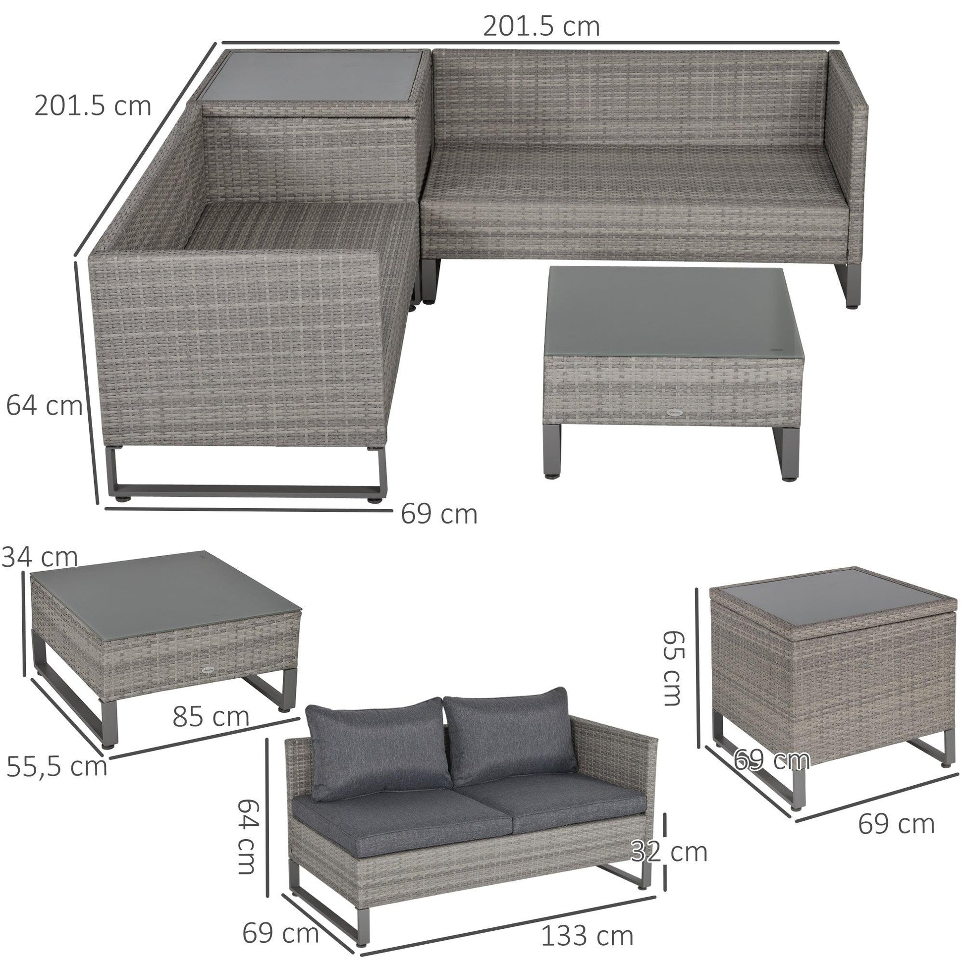 Outsunny 4-Seater PE Rattan Sofa Set Grey w/ Coffee Table & Cushion - ALL4U RETAILER LTD