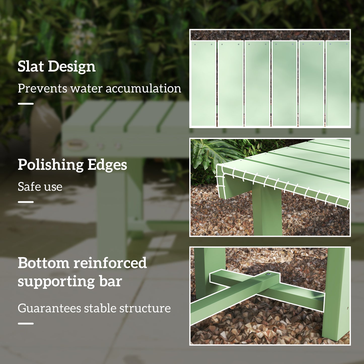 Outsunny Solid Fir Wood Garden Bench Backless Outdoor Loveseat With Slatted Seat Light Green