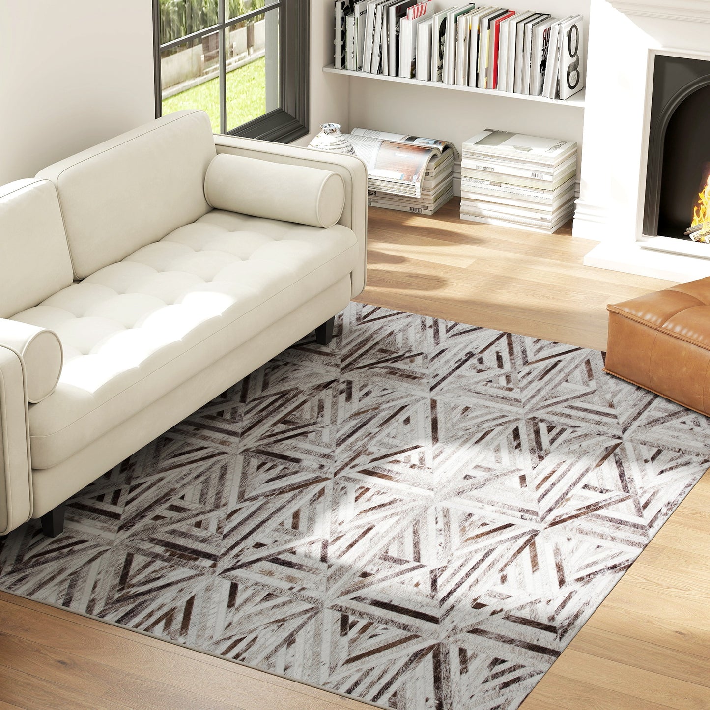 HOMCOM Modern Area Rug Triangle Pattern Non Slip Washable Chenille Carpet 230 X 160 CM Brown