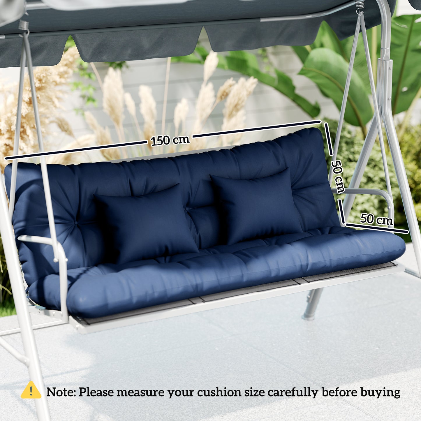 Outsunny Outdoor Seat Cushions Back Cushion With 2 Pillows Water Repellent Seat Pads For 3 Seater Chair Dark Blue
