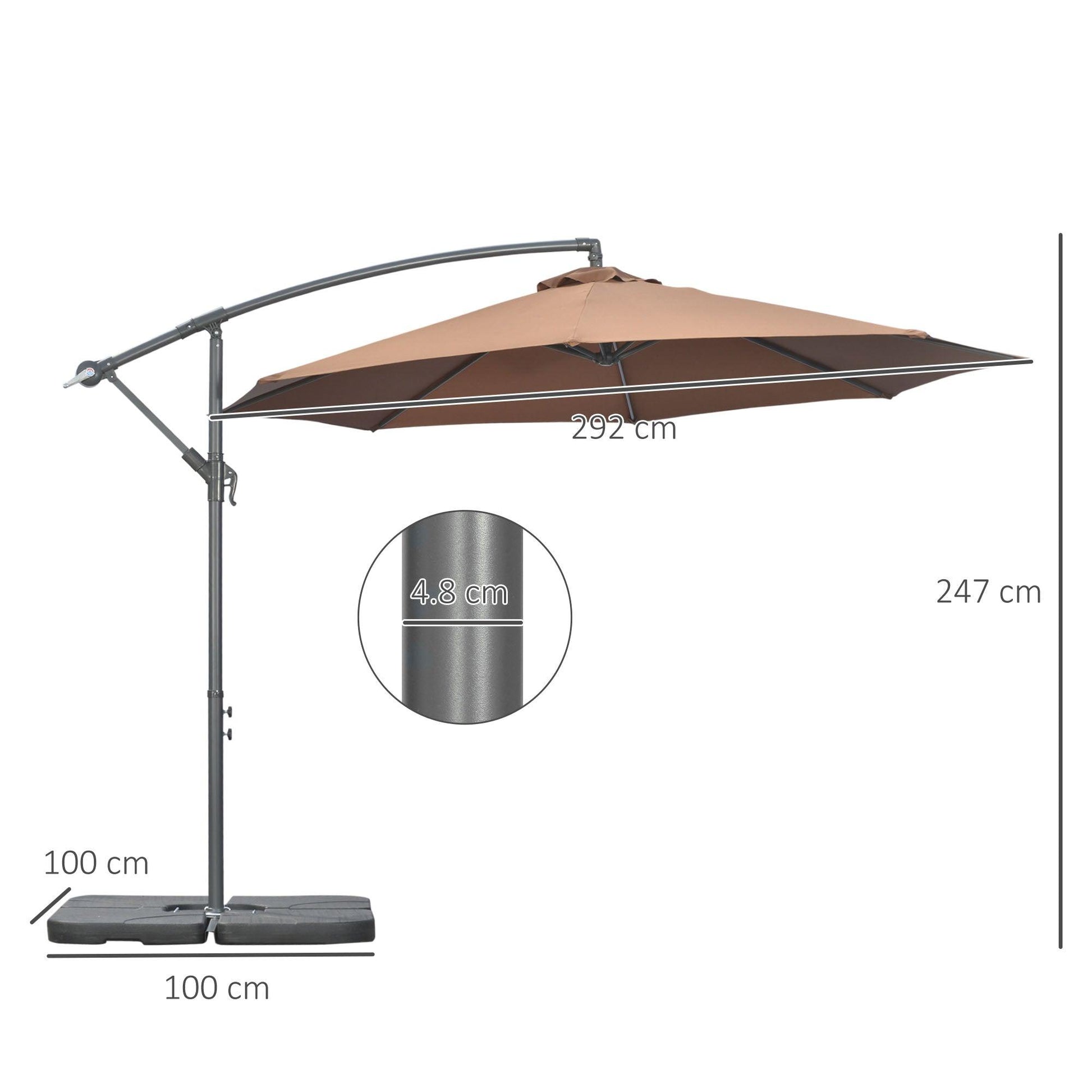 Outsunny 3m Cantilever Banana Parasol with Crank Handle and Cross Base - Coffee - ALL4U RETAILER LTD