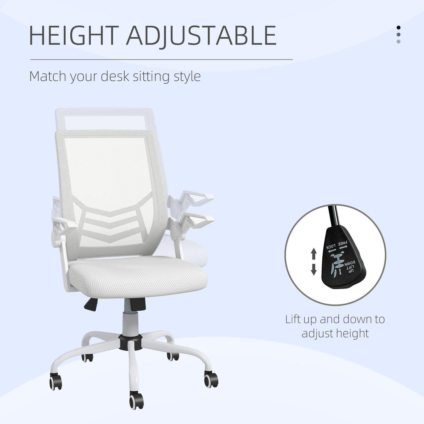 Vinsetto Mesh Office Chair, Computer Desk Chair with Flip-up Armrests, Lumbar Back Support and Swivel Wheels, White - ALL4U RETAILER LTD