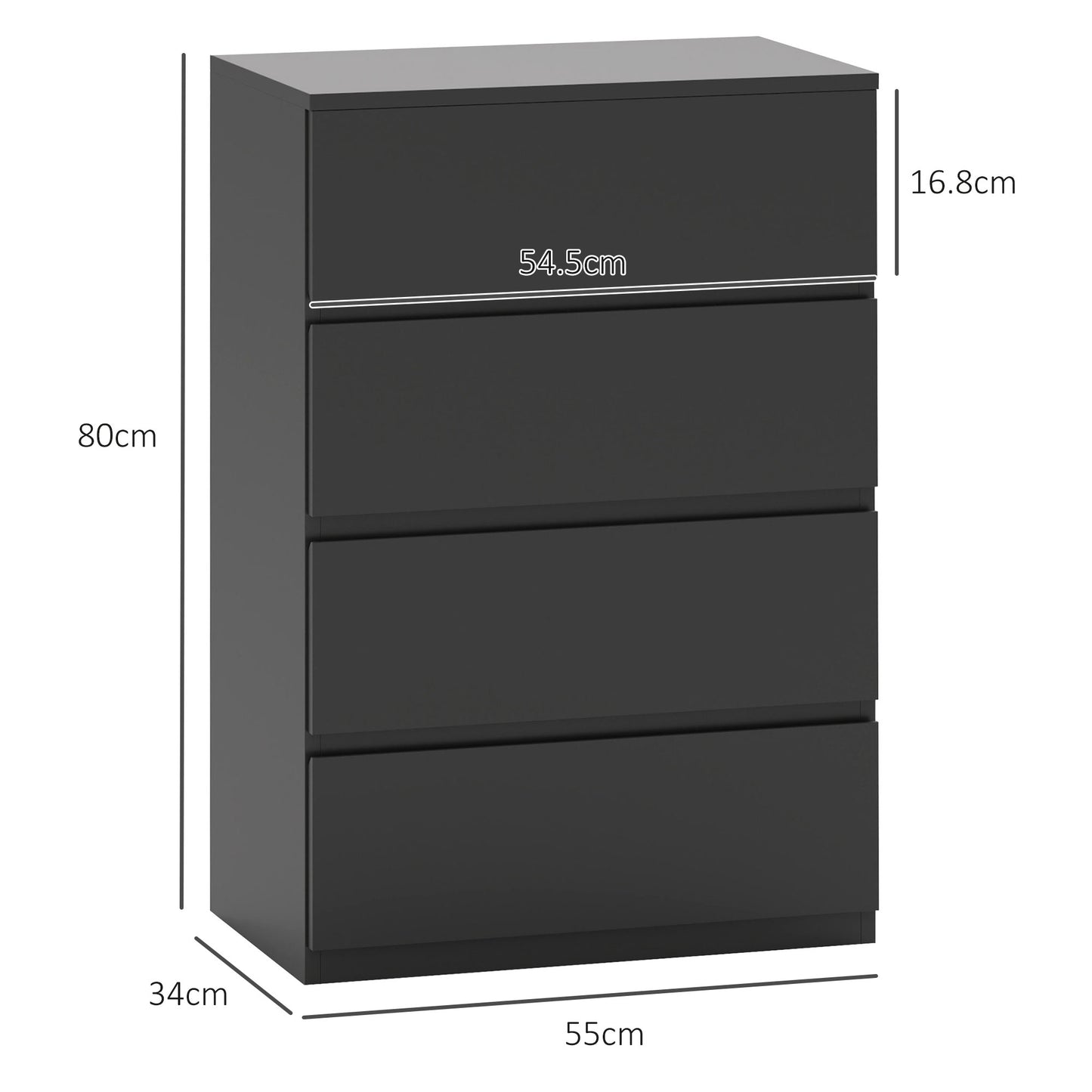 HOMCOM Four Drawer Chest of Drawers Modern Dresser for Bedroom Storage and Organization