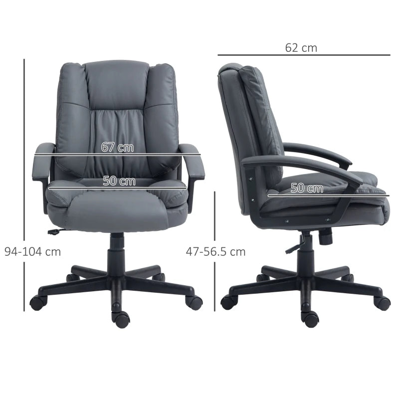 HOMCOM Office Chair - Faux Leather Computer Desk Chair, Mid Back Executive Chair with Adjustable Height and Swivel Rolling Wheels for Home Study - Dark Grey - ALL4U RETAILER LTD