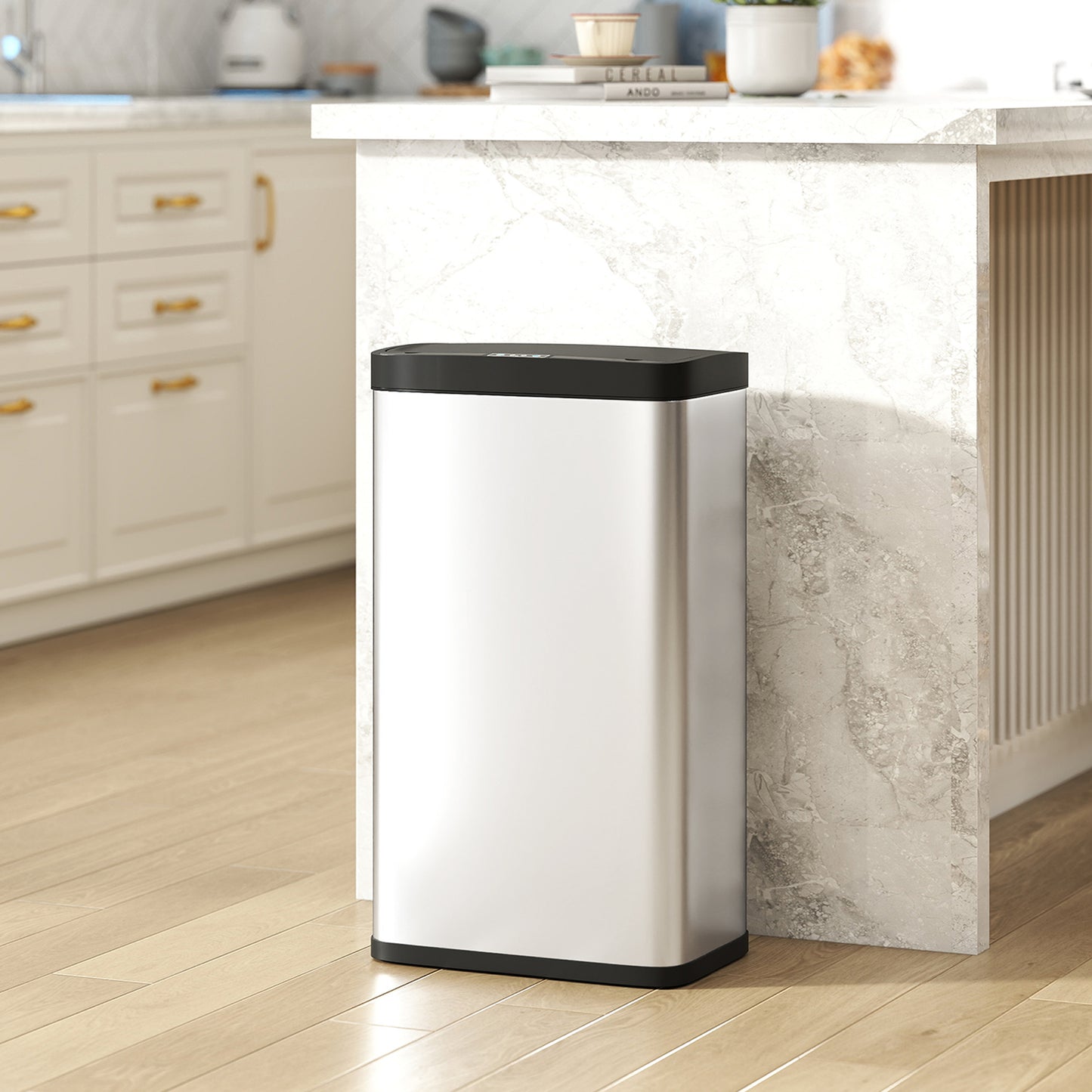 HOMCOM 45 Liter Stainless Steel Trash Can With Touchless Motion Sensor And Soft Close Lid Removable Inner Bucket