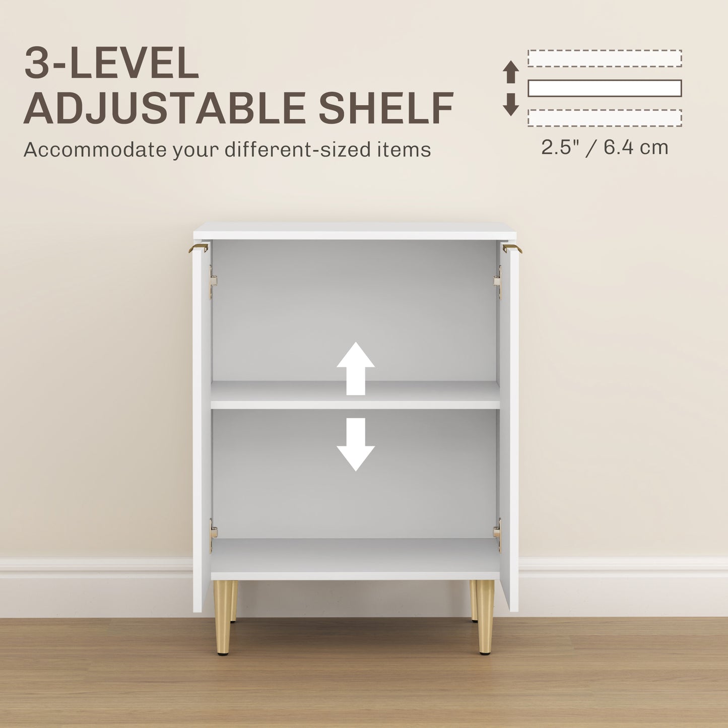 HOMCOM Adjustable Shelf Sideboard White Storage Cabinet With Three Position Dividing Shelf