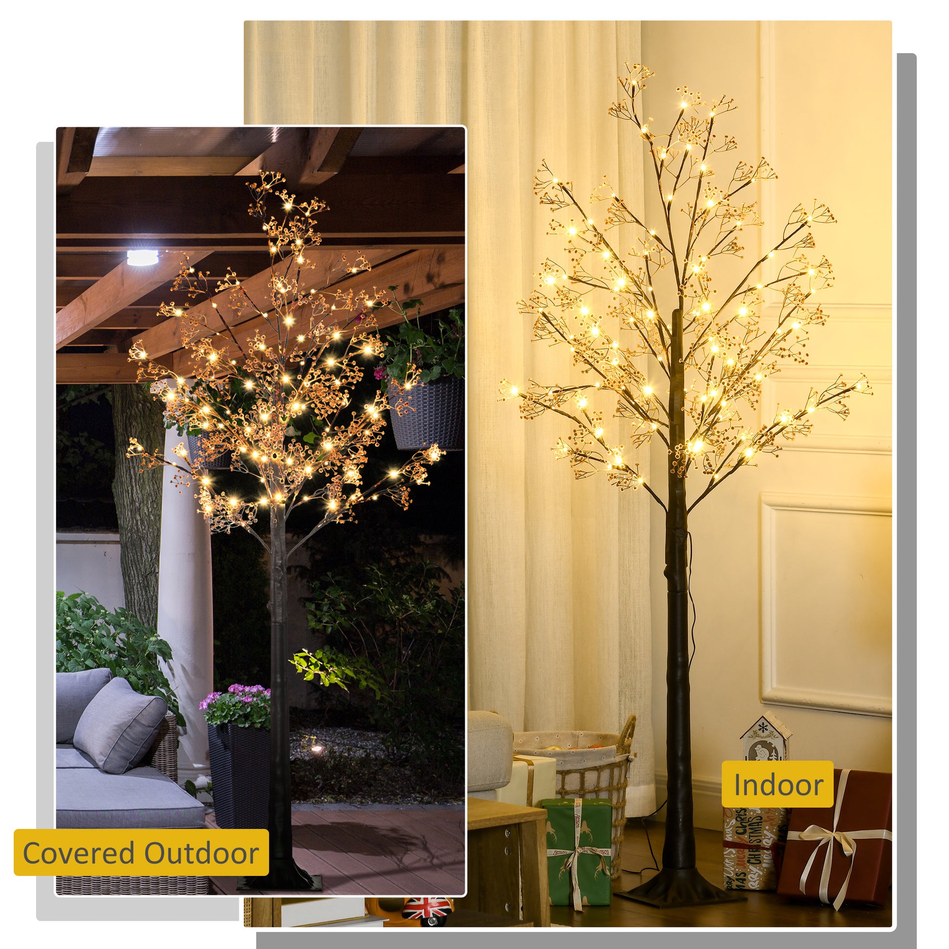 HOMCOM 6ft Prelit Artificial Gypsophila Blossom Tree with 96 Warm White LEDs for Home, Party, and Wedding Decor - ALL4U RETAILER LTD