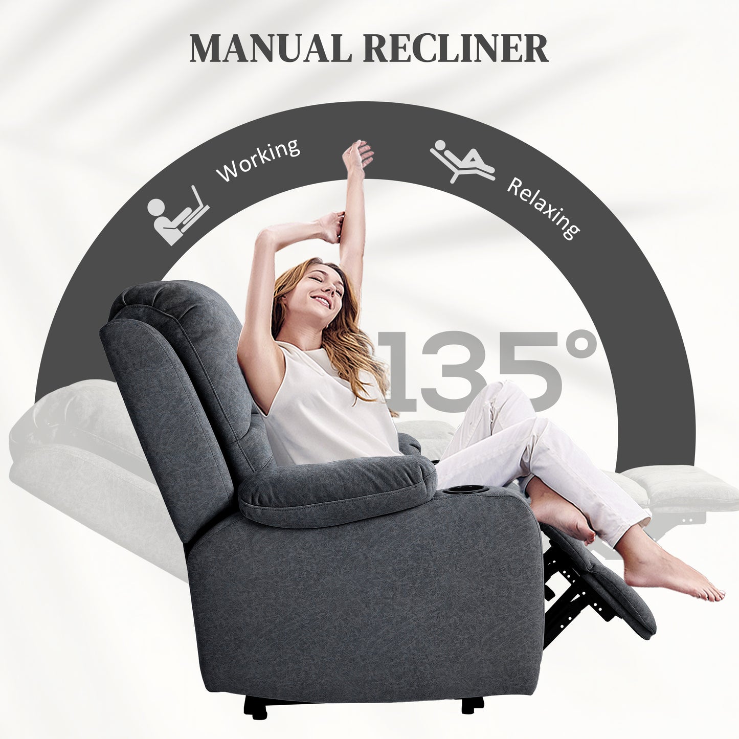 HOMCOM Microfibre Manual Reclining Armchair With Footrest And Cup Holders Black For Living Room