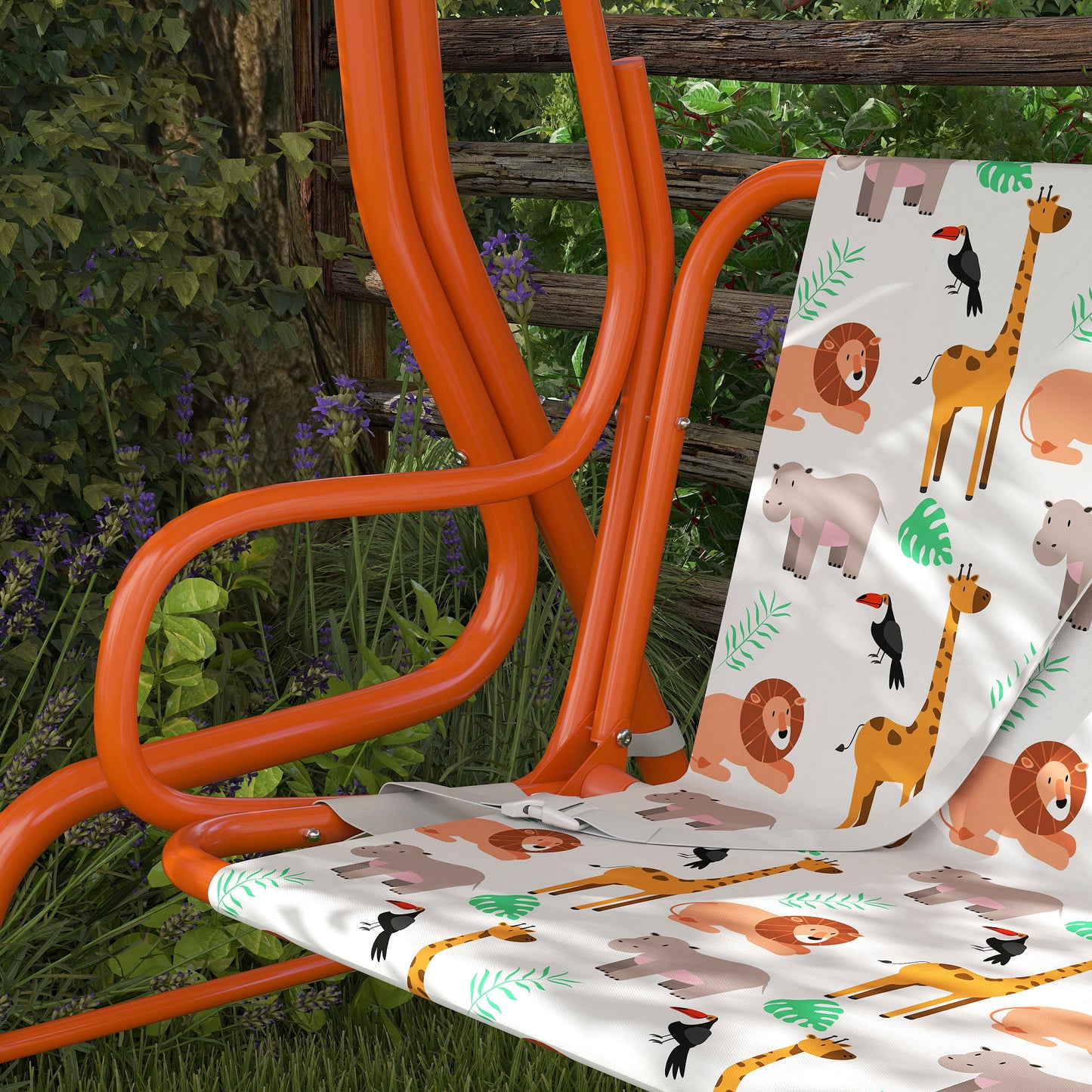 AIYAPLAY 2 Seater Kids Porch Swing With Adjustable Canopy And Seat Belts Outdoor Patio Bench Hammock Orange
