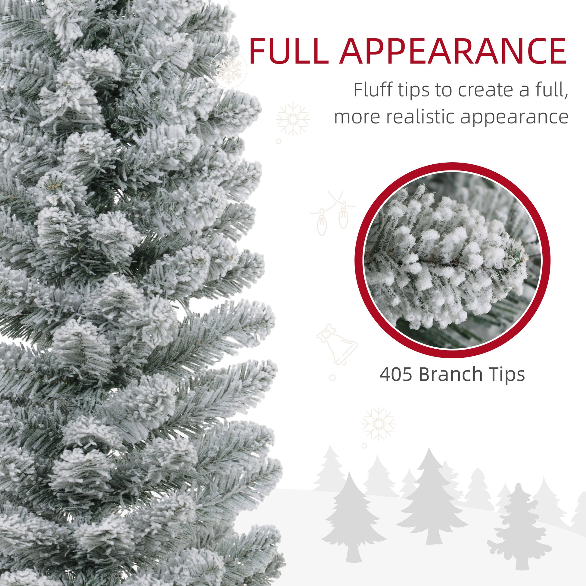 HOMCOM Slim 7ft Snow Flocked Artificial Christmas Tree with 405 Tips and Metal Base - ALL4U RETAILER LTD