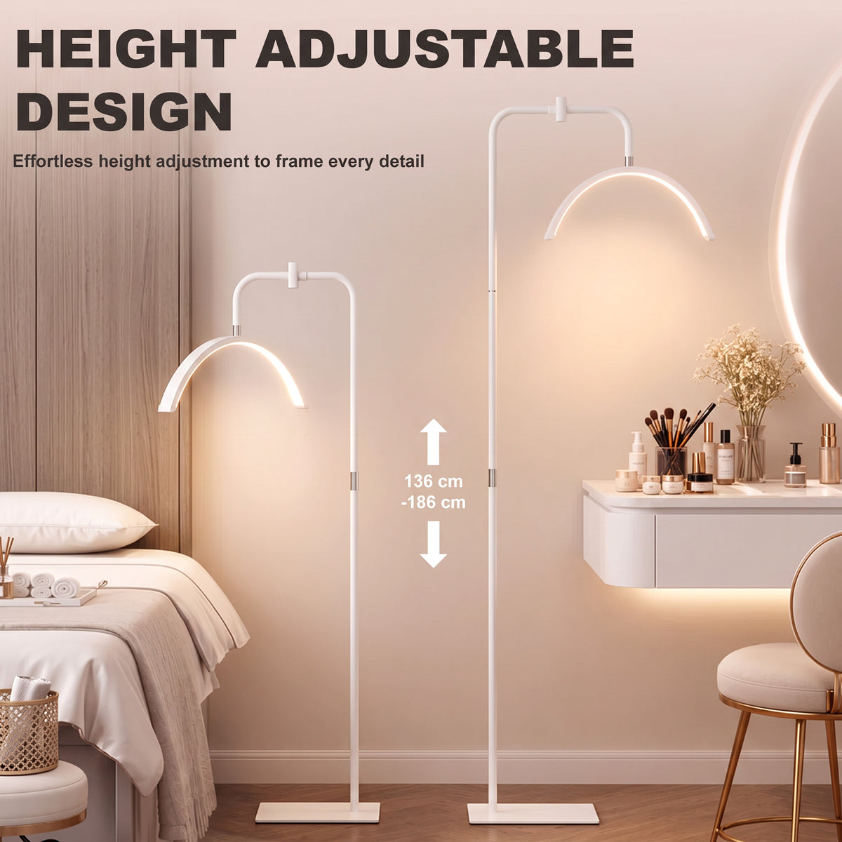 HOMCOM Half Moon Floor Lamp Dimmable 7 Color Rotating Makeup Vanity Light White