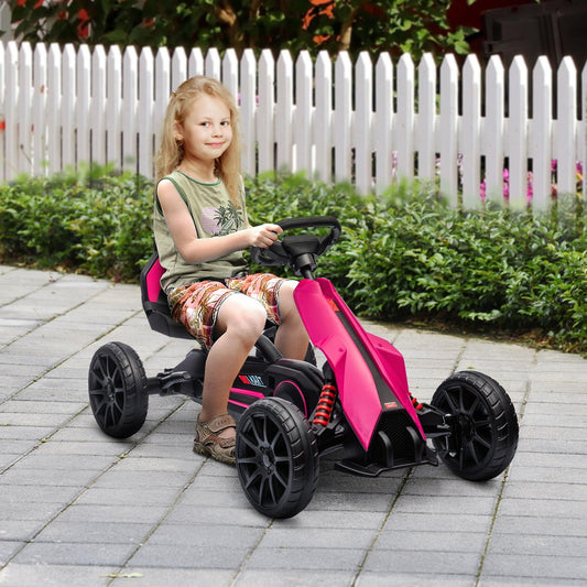 HOMCOM Children Pedal Go Kart w/ Adjustable Seat, Handbrake - Pink - ALL4U RETAILER LTD