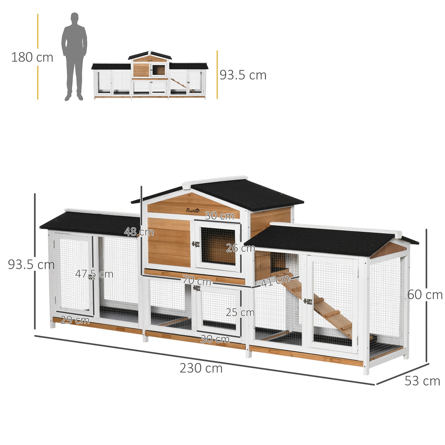 PawHut Deluxe 2-Tier Wooden Rabbit Hutch with Double-Sided Run and Removable Tray for Small Animals - ALL4U RETAILER LTD