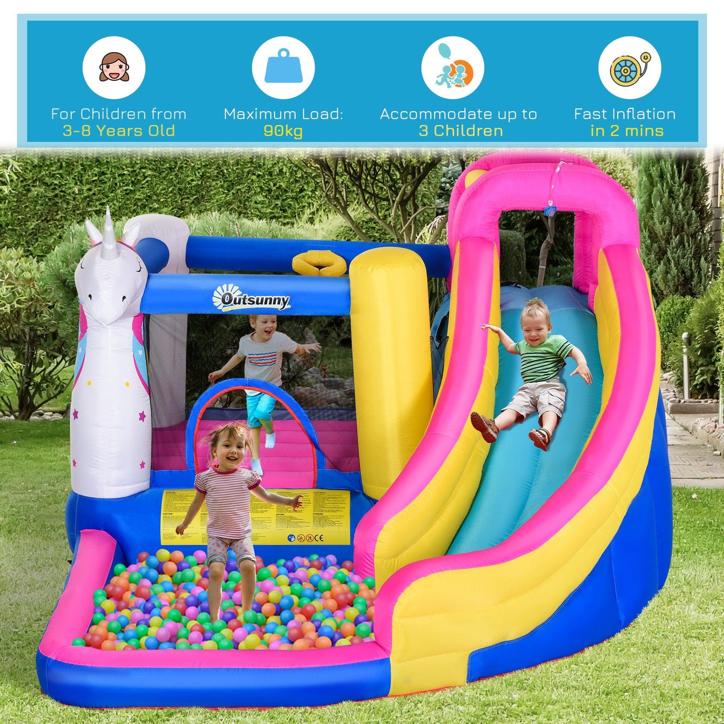 Outsunny 5 in 1 Bouncy Castle for Children with Blower for 3-8 Years Old Kids - ALL4U RETAILER LTD