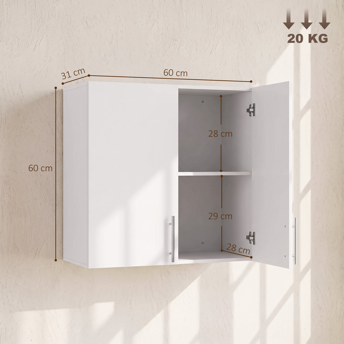 HOMCOM Wall Mounted Bathroom Cabinet with 2 Doors and Adjustable Shelf White