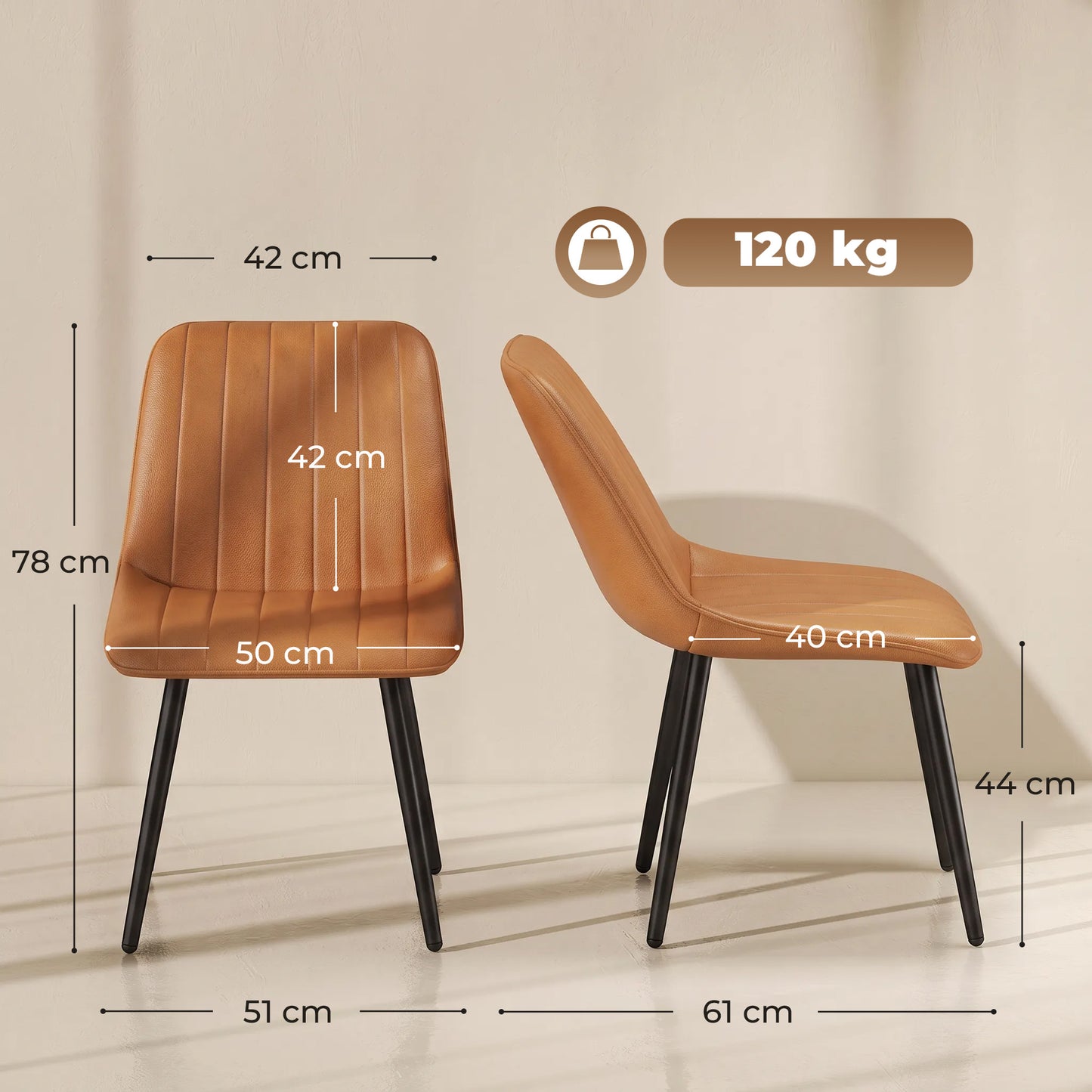HOMCOM Faux Leather Dining Chairs Set Of 2 Comfortable Modern Kitchen Brown