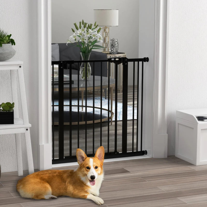 PawHut Metal Adjustable Dog Gate - Black, Expandable 74-87cm Width, Pet Safety Barrier - ALL4U RETAILER LTD