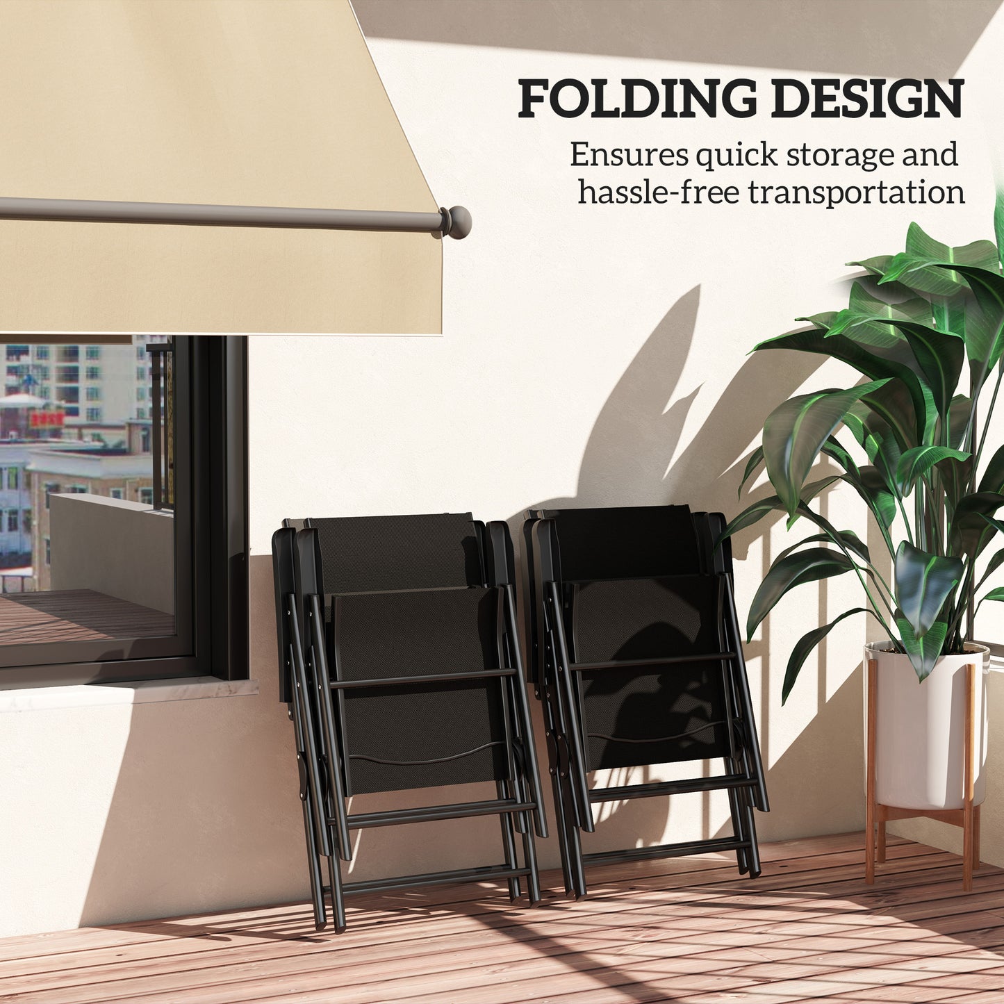 Outsunny Set Of Four Folding Outdoor Chairs Black With 63cm High Backrests And Breathable Mesh Seats