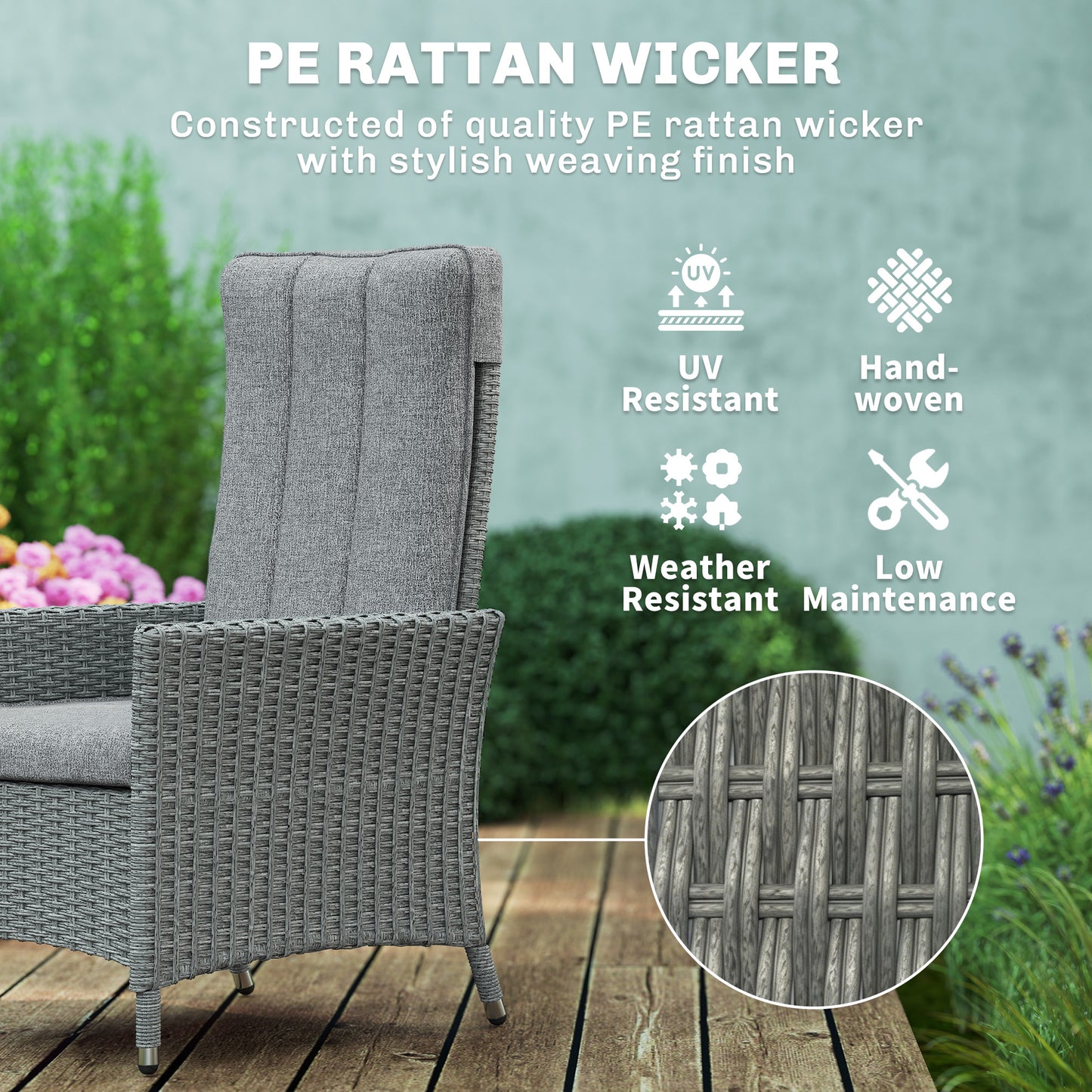 Outsunny 105 To 150 Degree Reclining Rattan Chair With Cushioned Seat Outdoor Light Grey