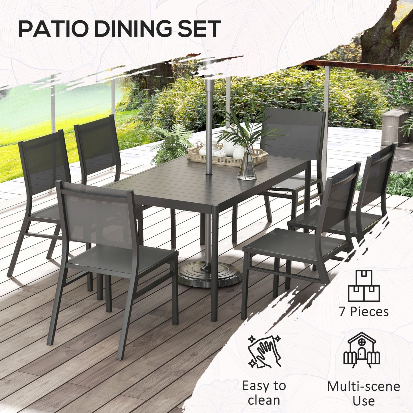 Outsunny 7-Piece Outdoor Steel Dining Set with Aluminium-Top Table and Breathable Mesh Chairs - ALL4U RETAILER LTD