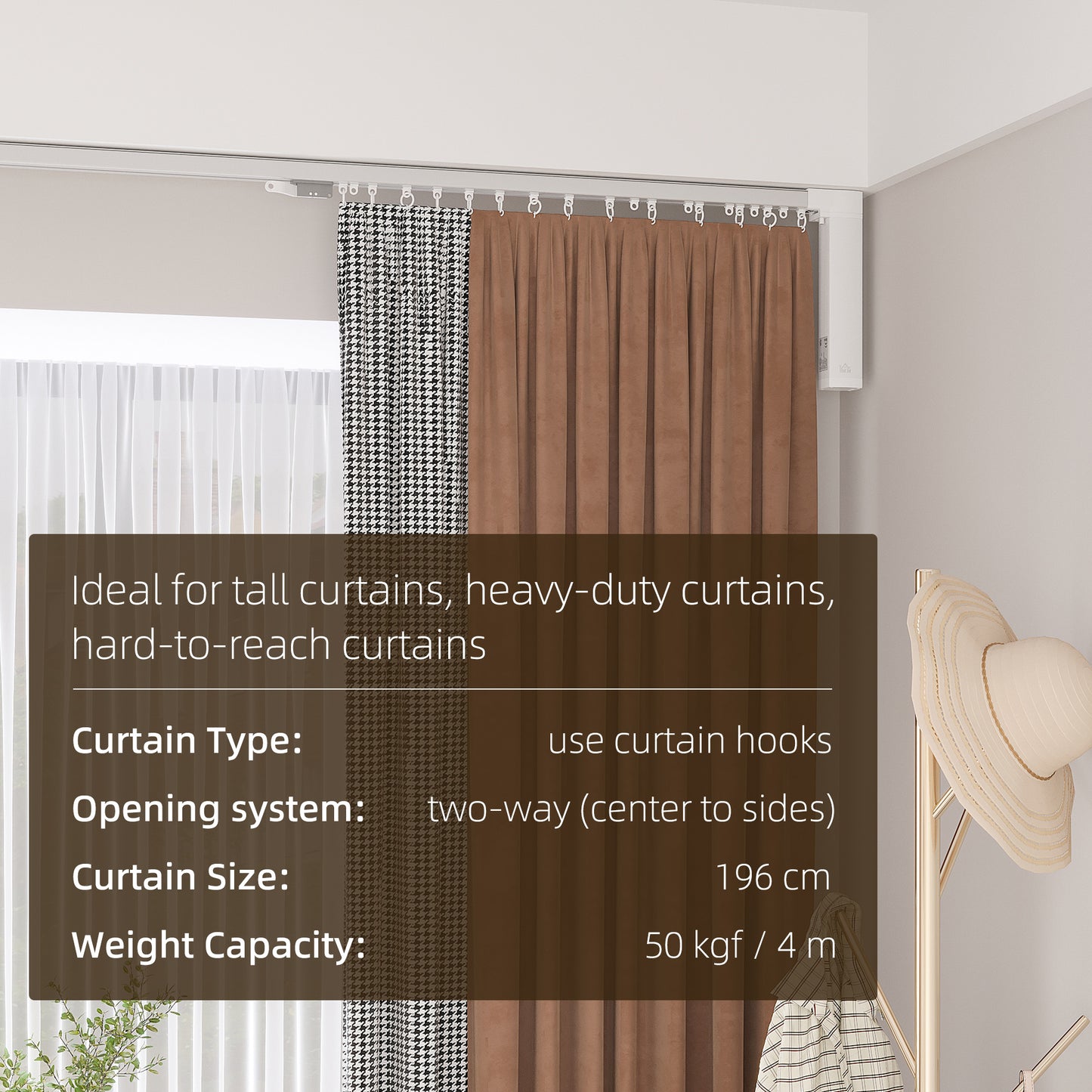 HOMCOM Smart Electric Curtain Track - 3.6m Remote & Voice Control with WiFi App, White - ALL4U RETAILER LTD