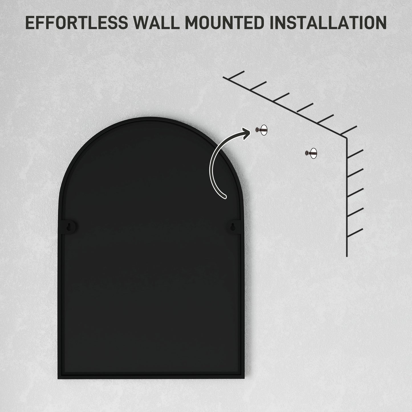 HOMCOM 50 x 70cm Arched Mirror Black With HD Glass And Shatter Resistant Film Powder Coated Frame