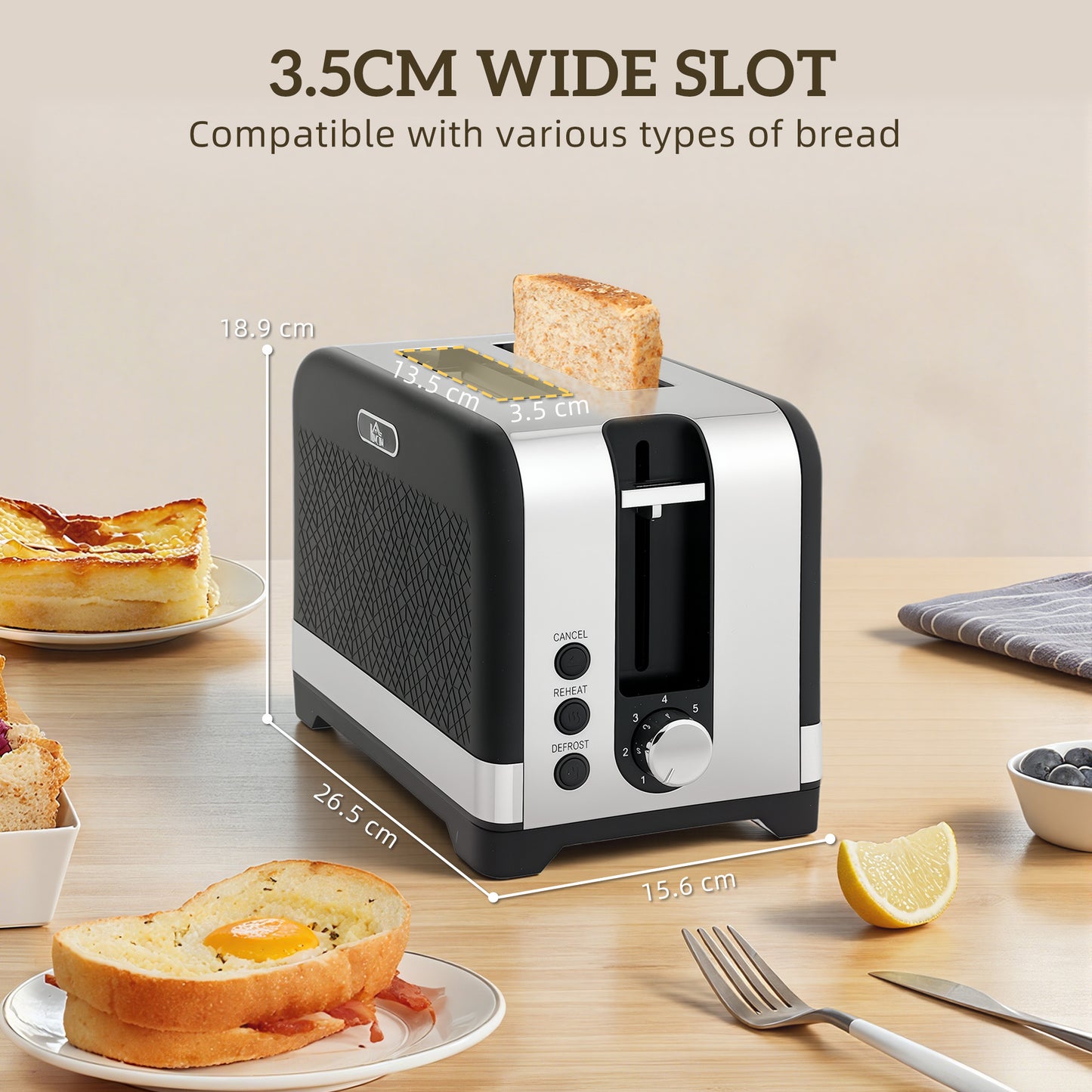 HOMCOM Sleek Textured Kettle And Toaster Set Matte Black Finish With Otter Thermostat 1.7L Kettle