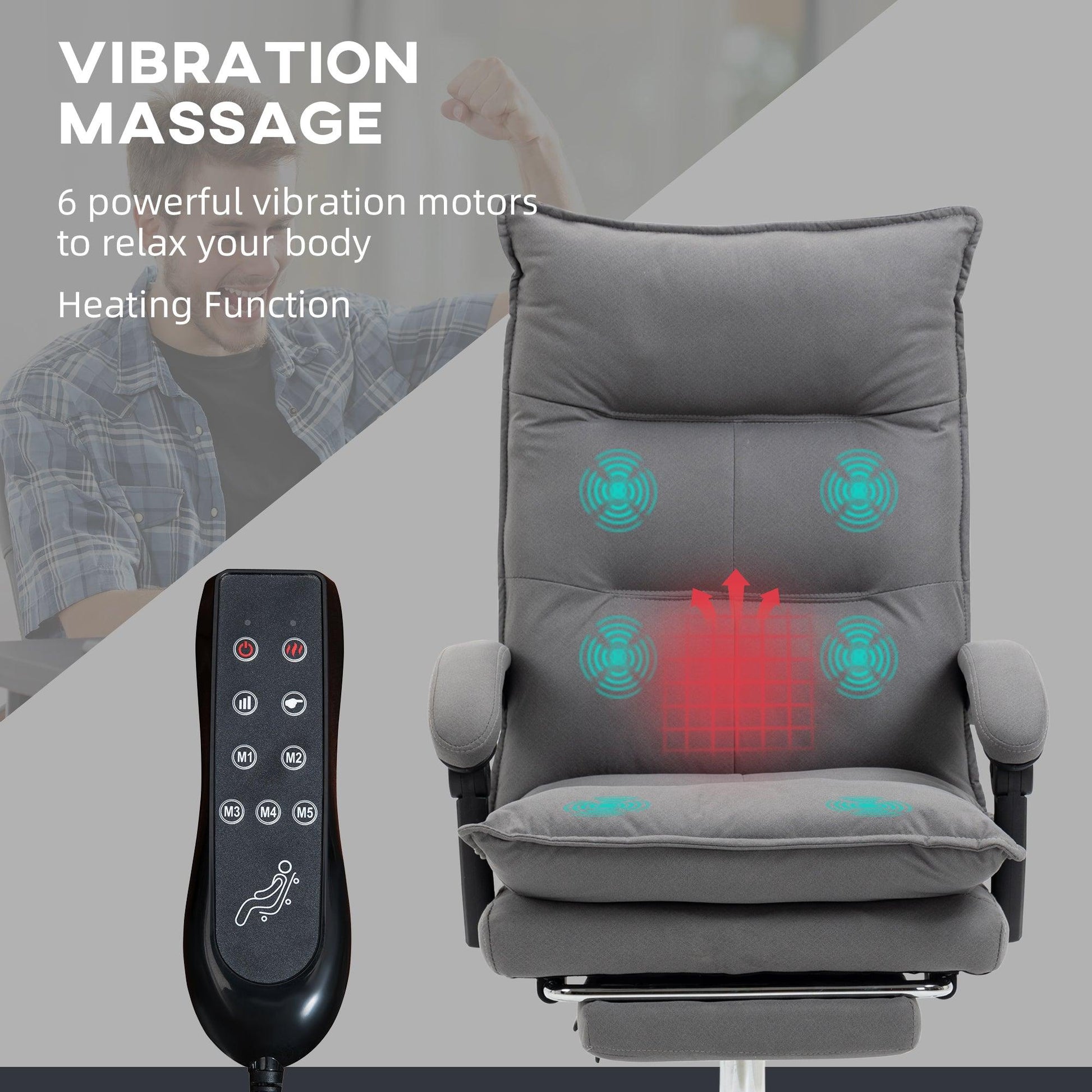 Vinsetto Microfibre Vibration Massage Office Chair with Heat, Footrest, Grey - ALL4U RETAILER LTD